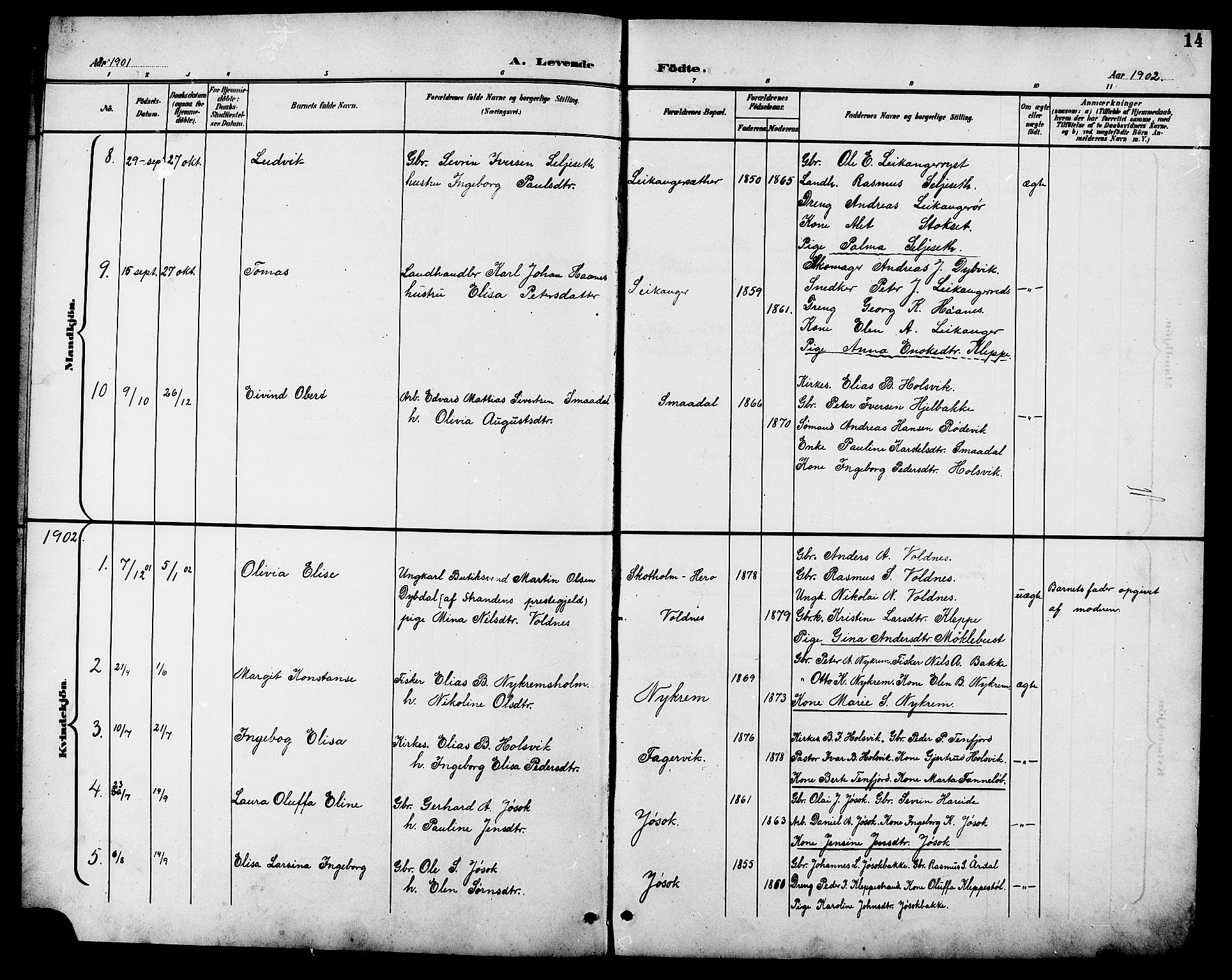 Ministerialprotokoller, klokkerbøker og fødselsregistre - Møre og Romsdal, AV/SAT-A-1454/508/L0098: Klokkerbok nr. 508C02, 1898-1916, s. 14