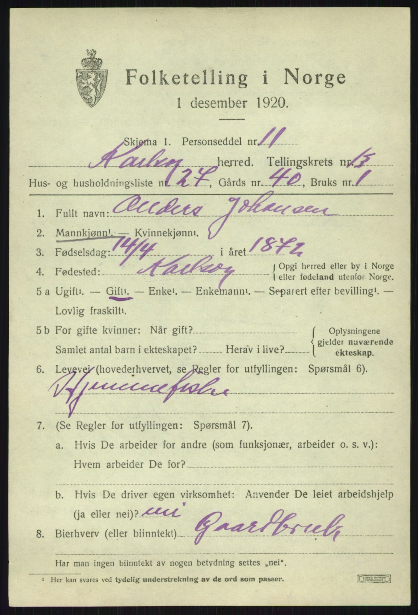 SATØ, Folketelling 1920 for 1936 Karlsøy herred, 1920, s. 5022