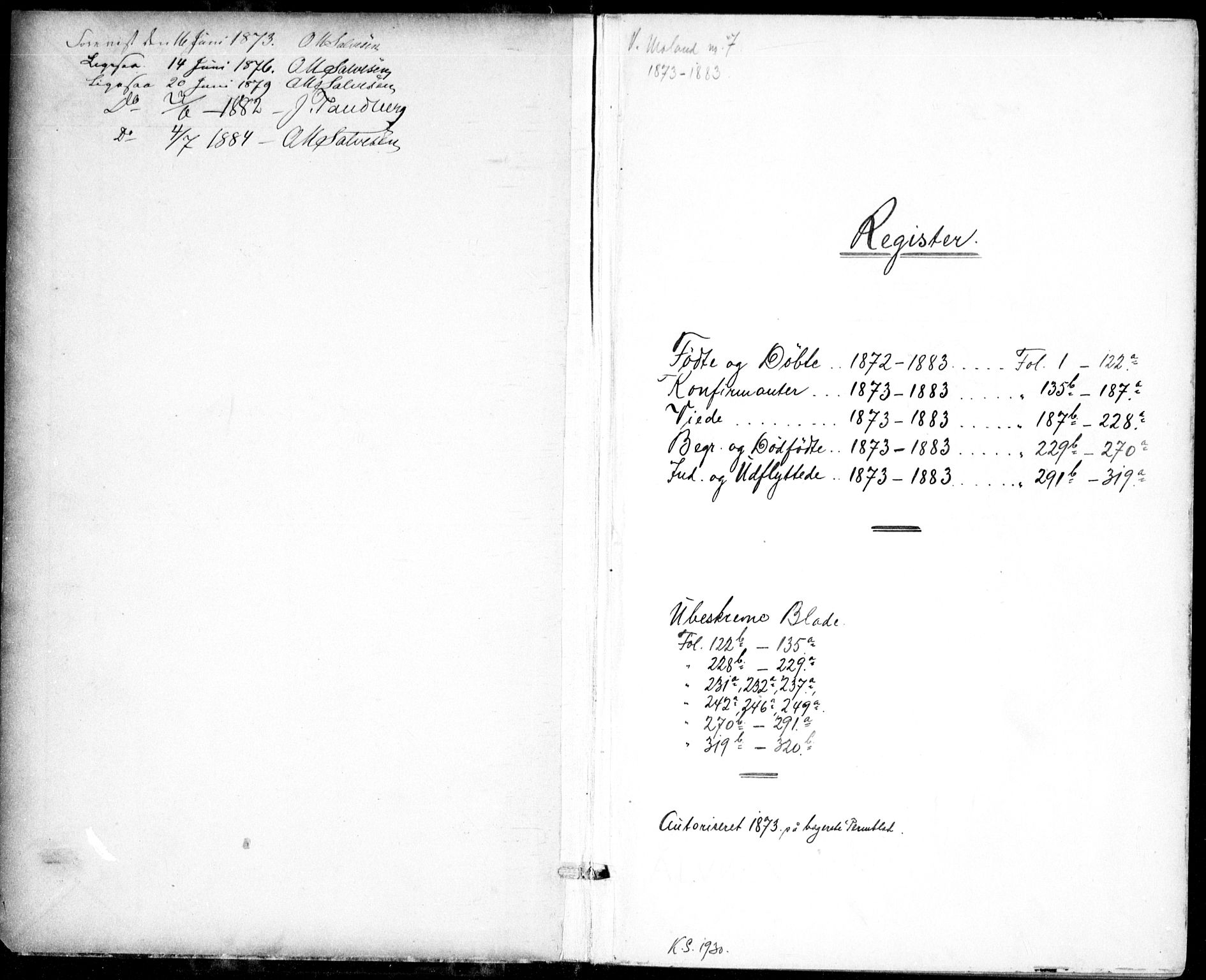 Vestre Moland sokneprestkontor, SAK/1111-0046/F/Fb/Fbb/L0005: Klokkerbok nr. B 5, 1872-1883