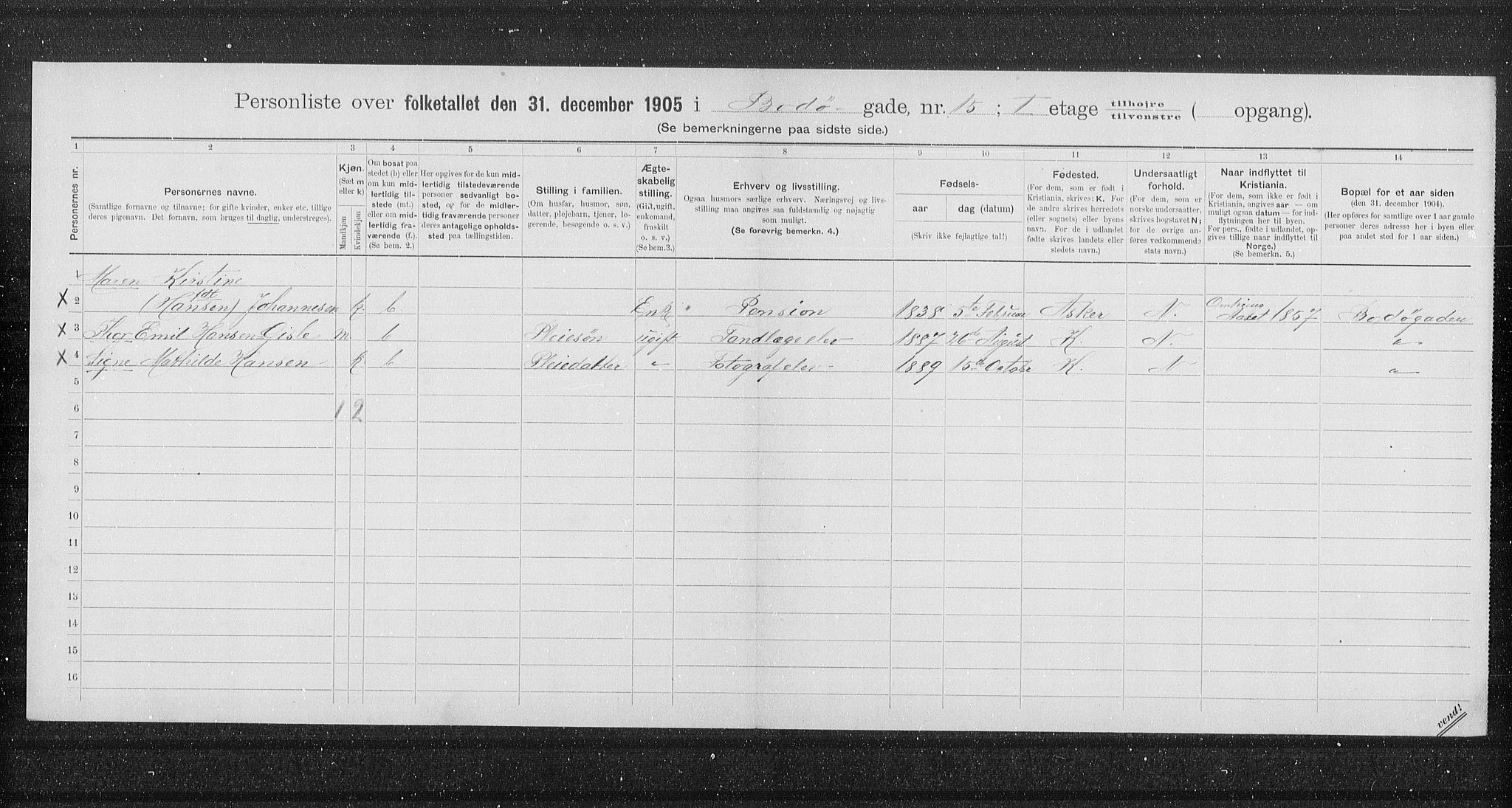 OBA, Kommunal folketelling 31.12.1905 for Kristiania kjøpstad, 1905, s. 3357