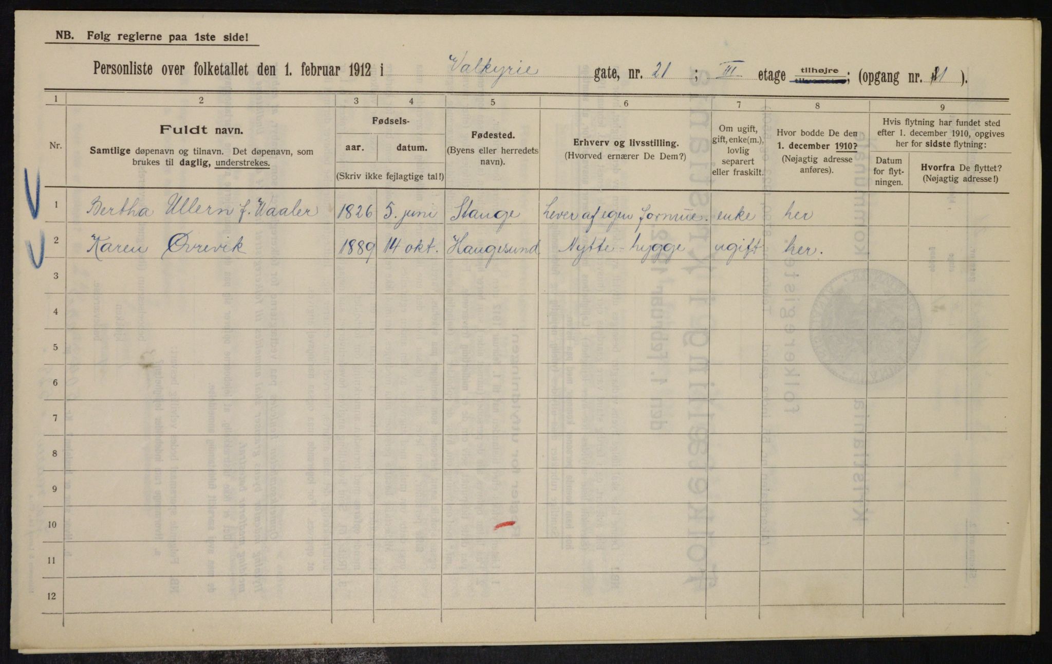 OBA, Kommunal folketelling 1.2.1912 for Kristiania, 1912, s. 121802