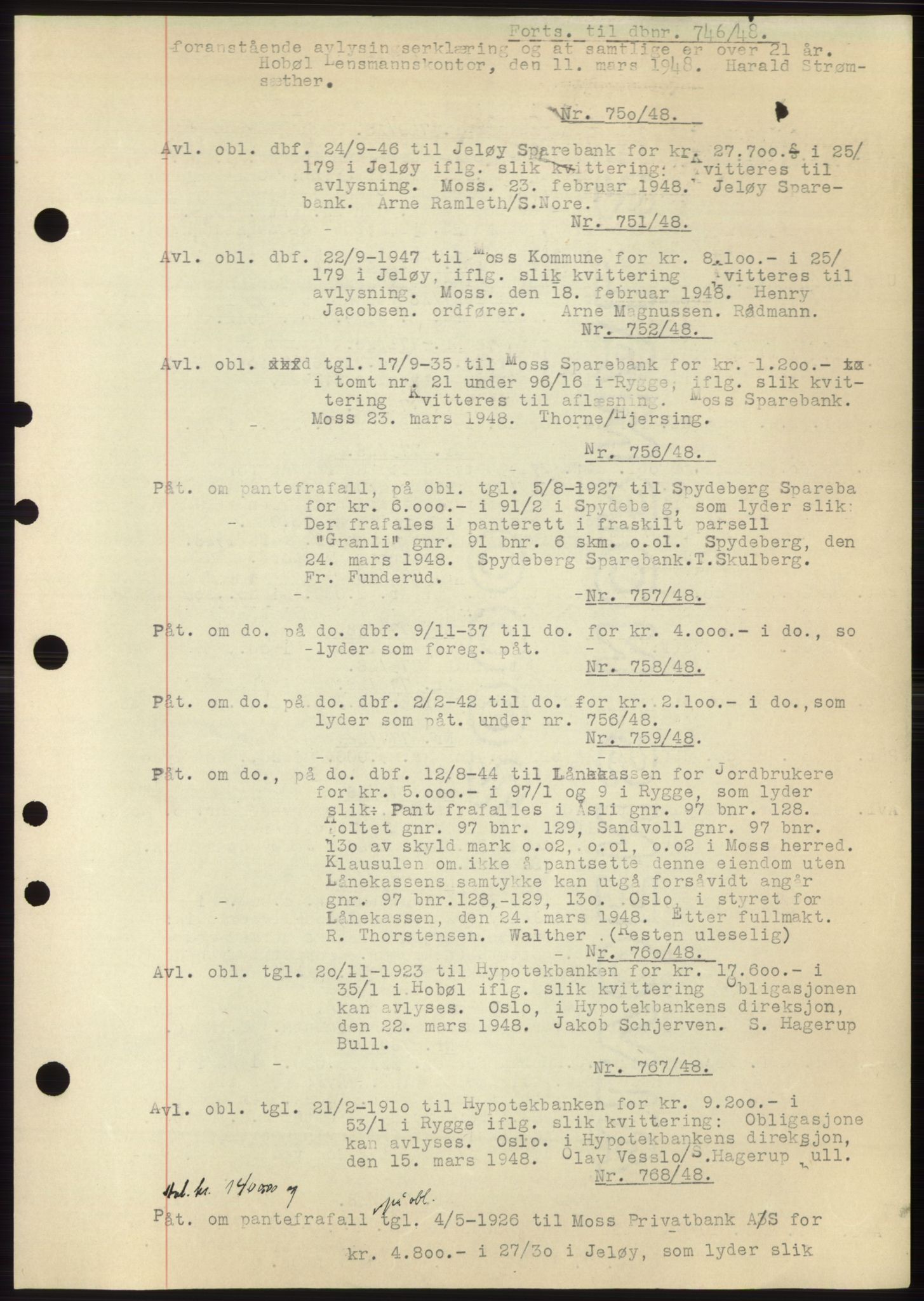 Moss sorenskriveri, SAO/A-10168: Pantebok nr. C10, 1938-1950, Dagboknr: 746/1948
