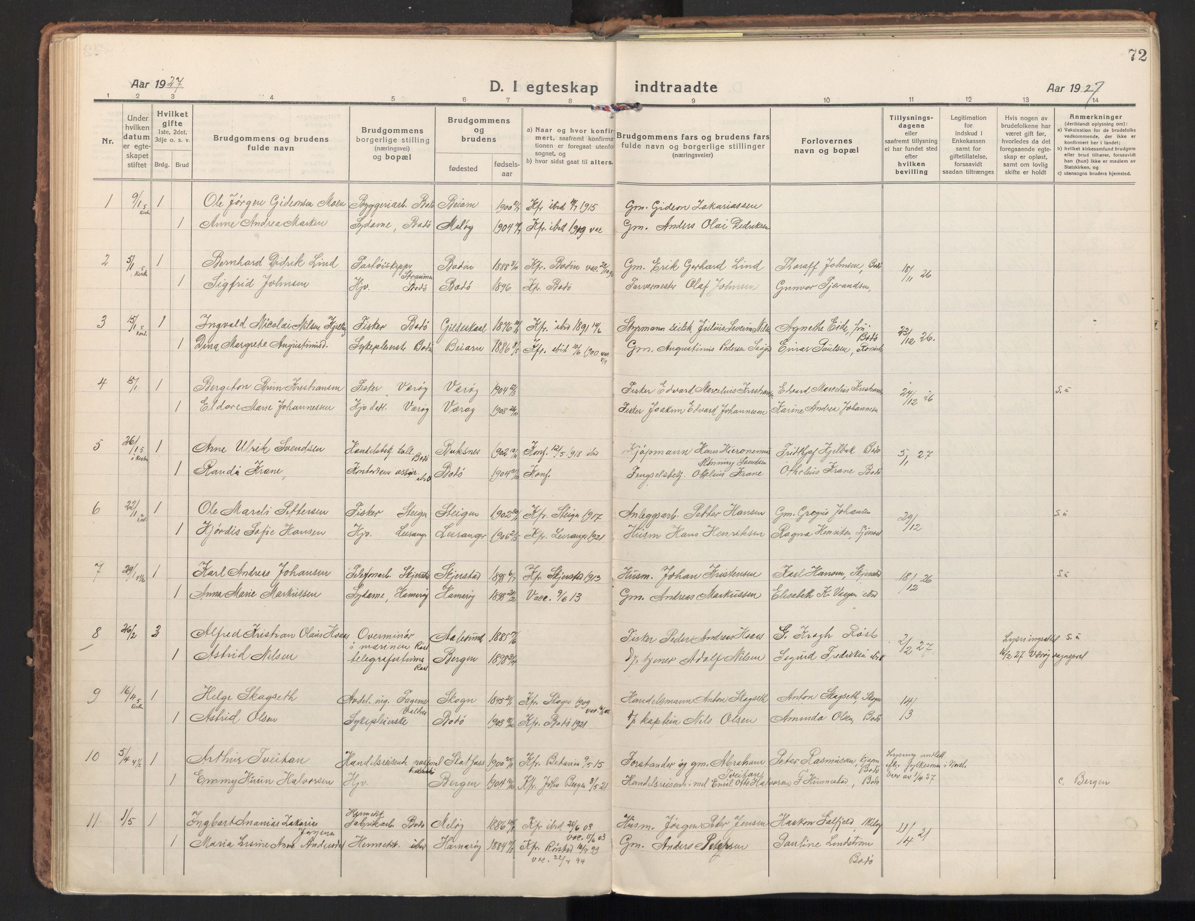 Ministerialprotokoller, klokkerbøker og fødselsregistre - Nordland, AV/SAT-A-1459/801/L0018: Ministerialbok nr. 801A18, 1916-1930, s. 72