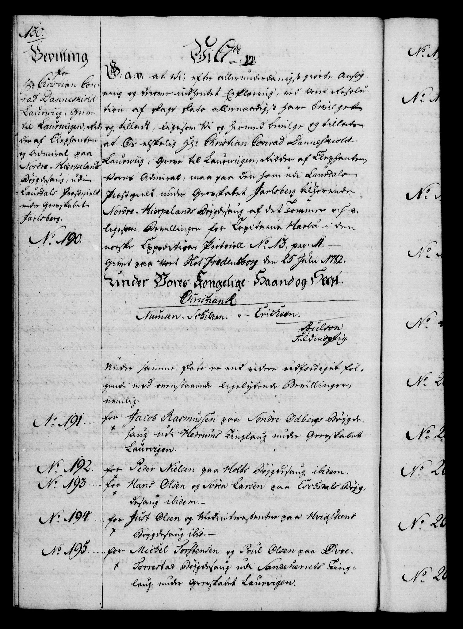 Rentekammeret, Kammerkanselliet, AV/RA-EA-3111/G/Gg/Gga/L0012: Norsk ekspedisjonsprotokoll med register (merket RK 53.12), 1781-1783, s. 130
