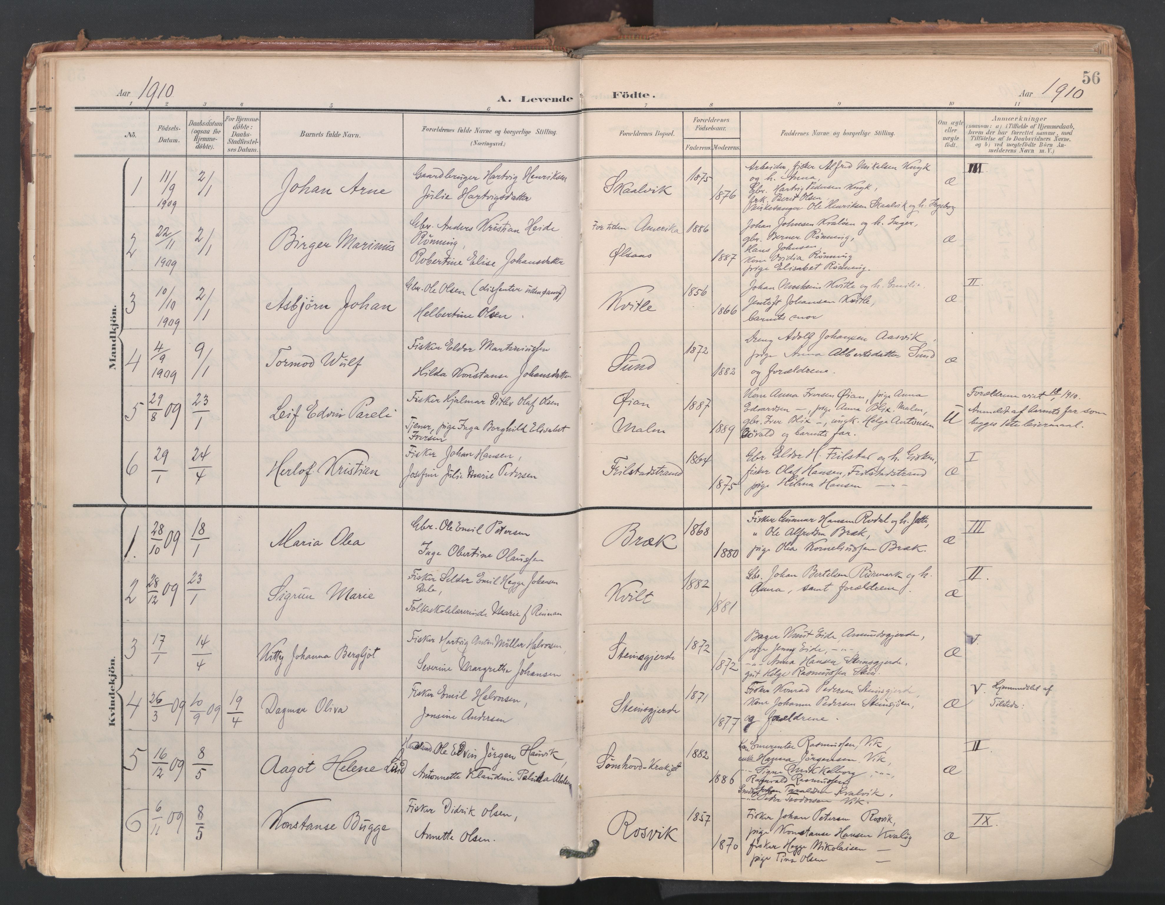 Ministerialprotokoller, klokkerbøker og fødselsregistre - Nordland, AV/SAT-A-1459/812/L0180: Ministerialbok nr. 812A09, 1901-1915, s. 56
