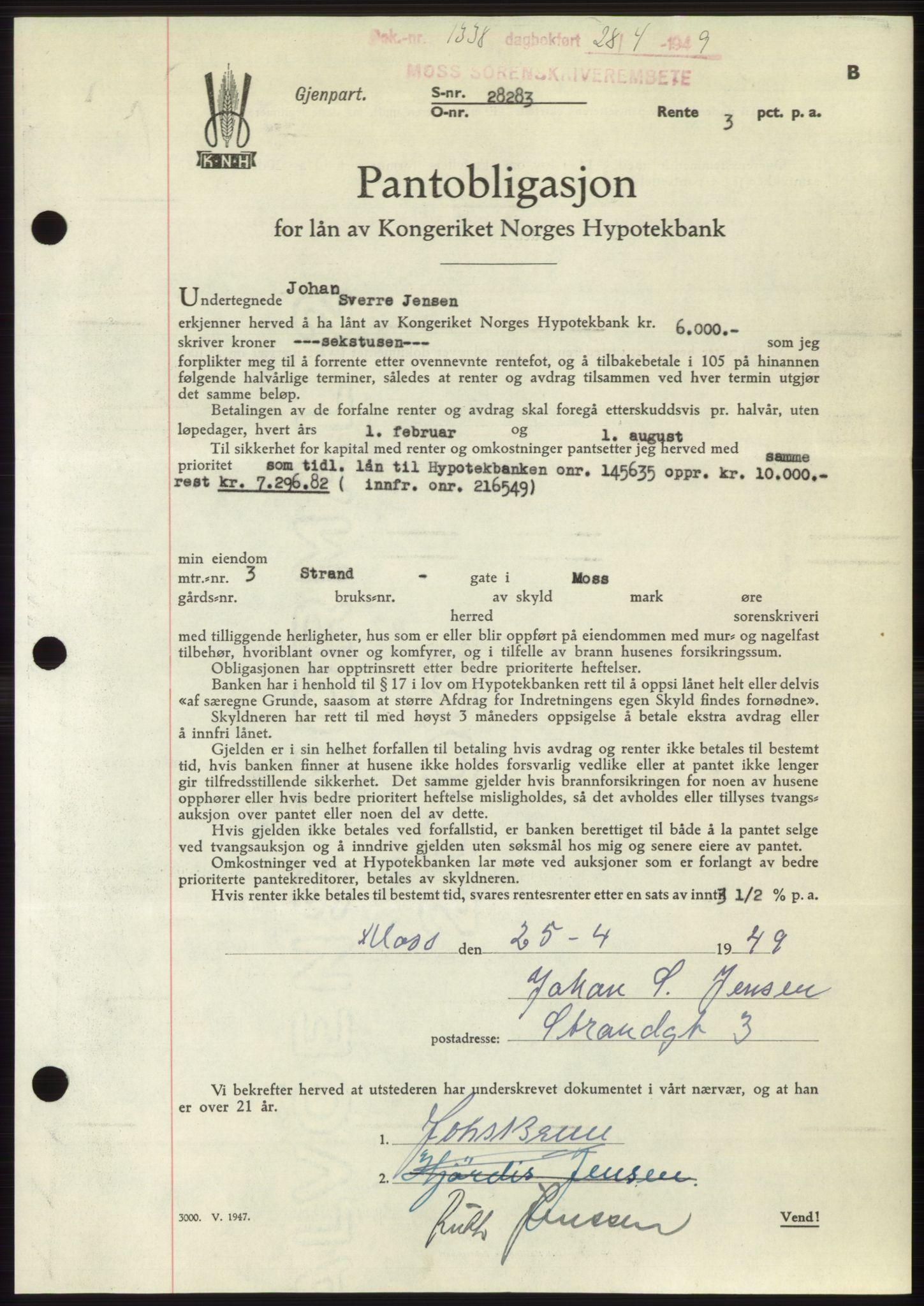 Moss sorenskriveri, SAO/A-10168: Pantebok nr. B21, 1949-1949, Dagboknr: 1338/1949