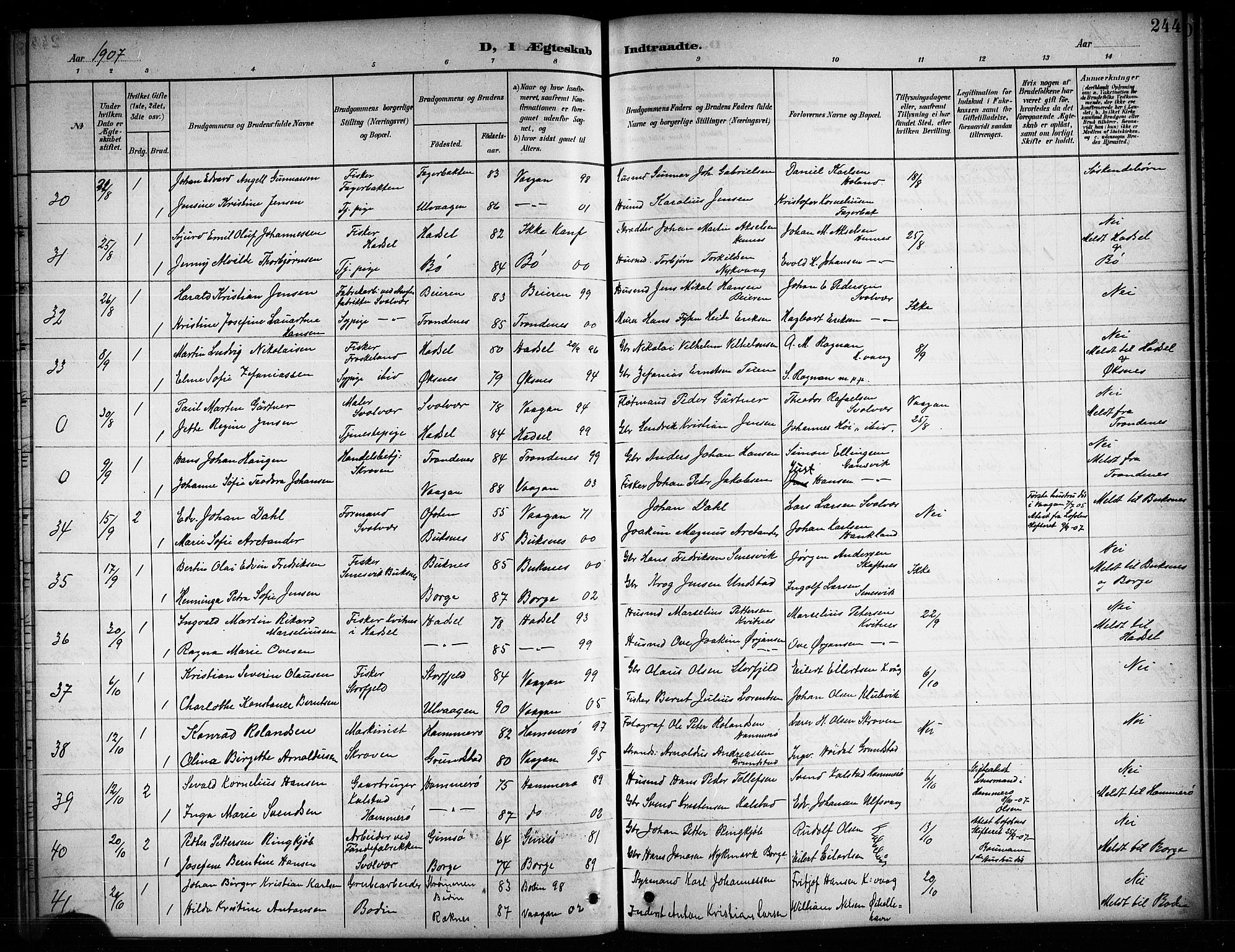 Ministerialprotokoller, klokkerbøker og fødselsregistre - Nordland, AV/SAT-A-1459/874/L1078: Klokkerbok nr. 874C07, 1900-1907, s. 244