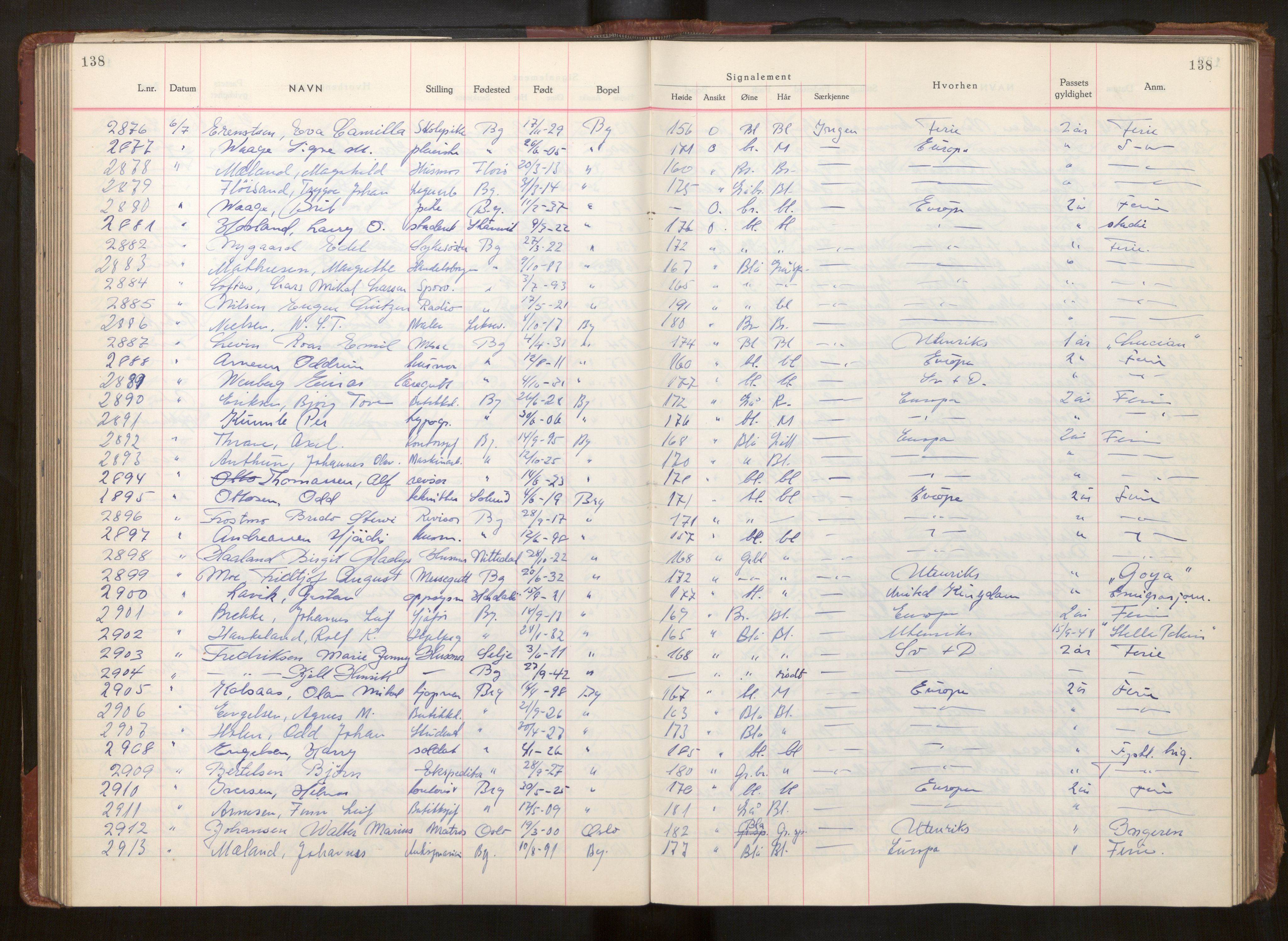 Bergen politikammer / politidistrikt, AV/SAB-A-60401/L/La/Lab/L0017: Passprotokoll, 1947-1949