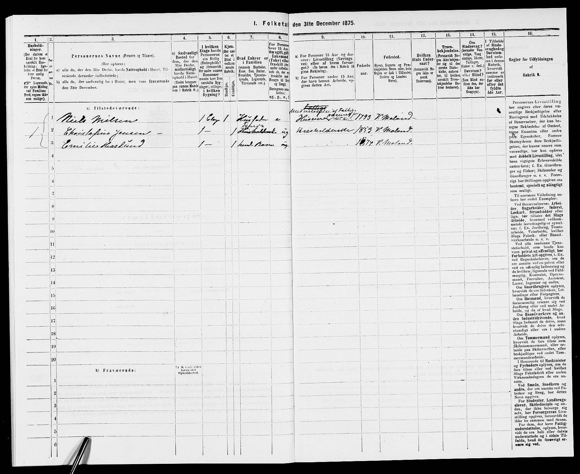 SAK, Folketelling 1875 for 0905B Vestre Moland prestegjeld, Lillesand ladested, 1875, s. 247