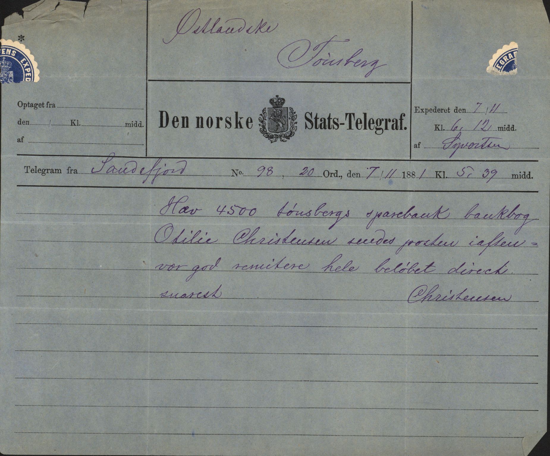 Pa 63 - Østlandske skibsassuranceforening, VEMU/A-1079/G/Ga/L0014/0004: Havaridokumenter / Bertrand, Frigga, Frank, Nordafjeld, 1881, s. 70