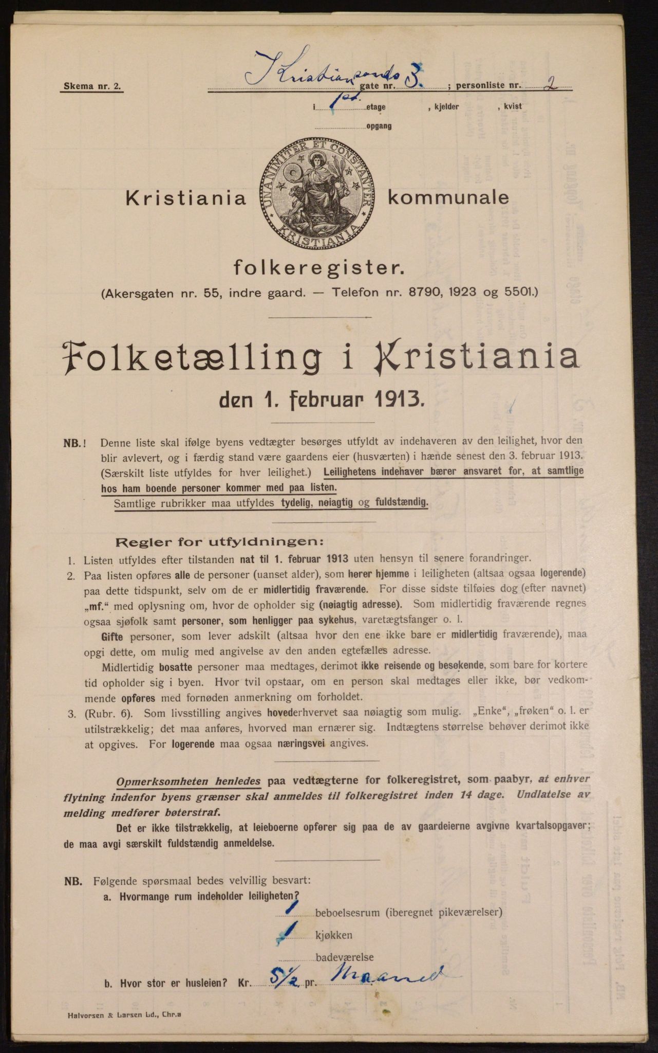 OBA, Kommunal folketelling 1.2.1913 for Kristiania, 1913, s. 53952