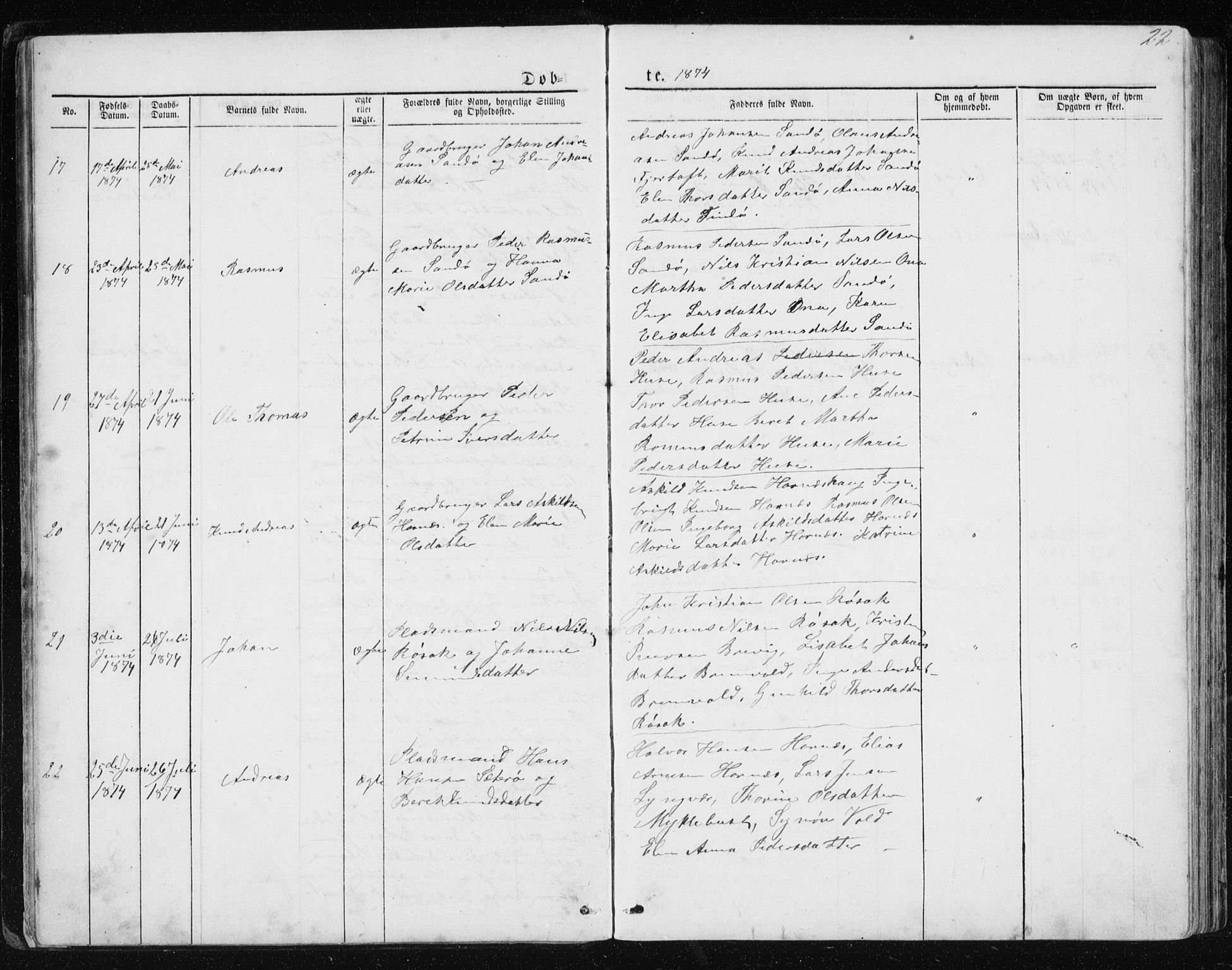 Ministerialprotokoller, klokkerbøker og fødselsregistre - Møre og Romsdal, AV/SAT-A-1454/561/L0732: Klokkerbok nr. 561C02, 1867-1900, s. 22