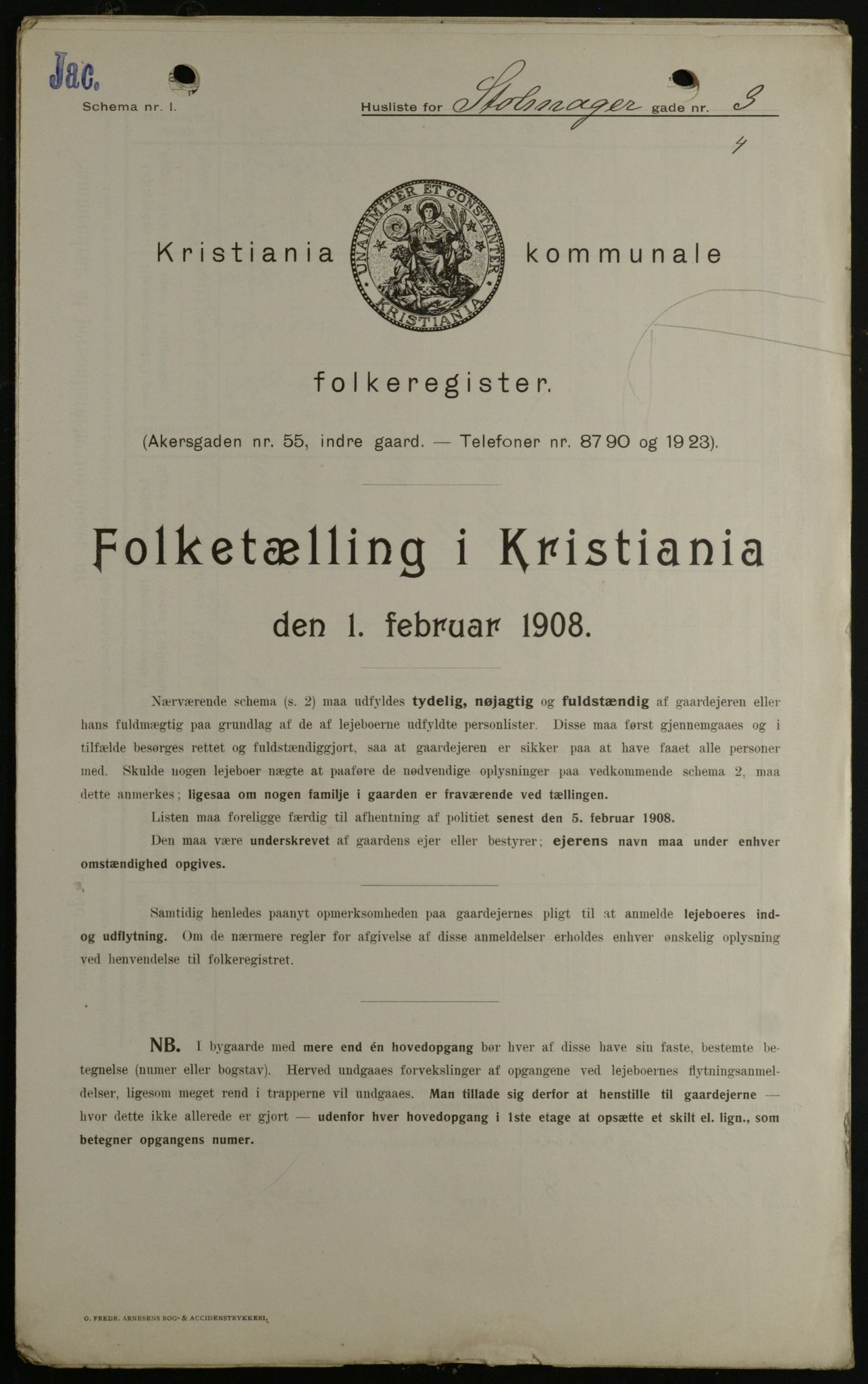 OBA, Kommunal folketelling 1.2.1908 for Kristiania kjøpstad, 1908, s. 92181