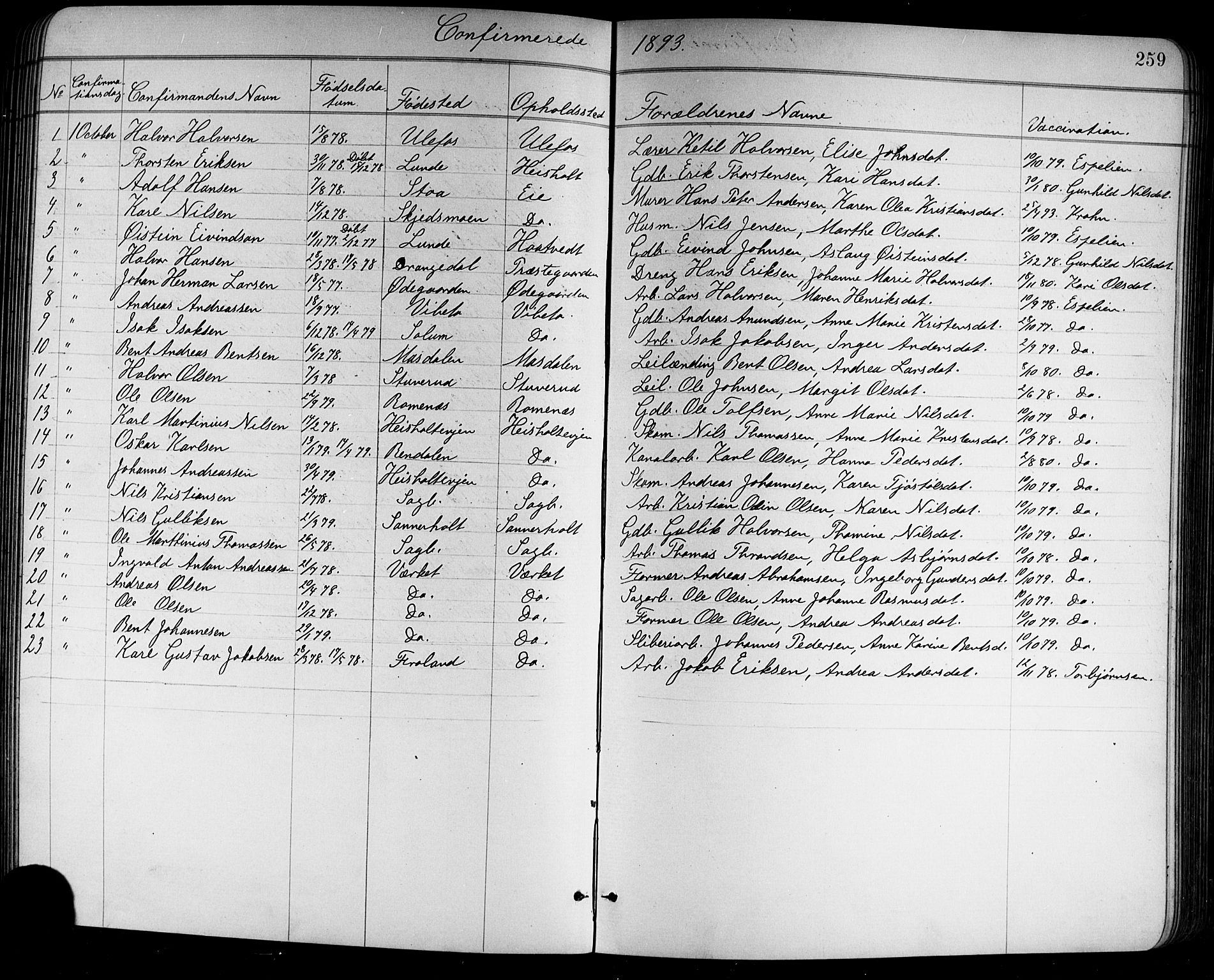 Holla kirkebøker, AV/SAKO-A-272/G/Ga/L0005: Klokkerbok nr. I 5, 1891-1917, s. 259