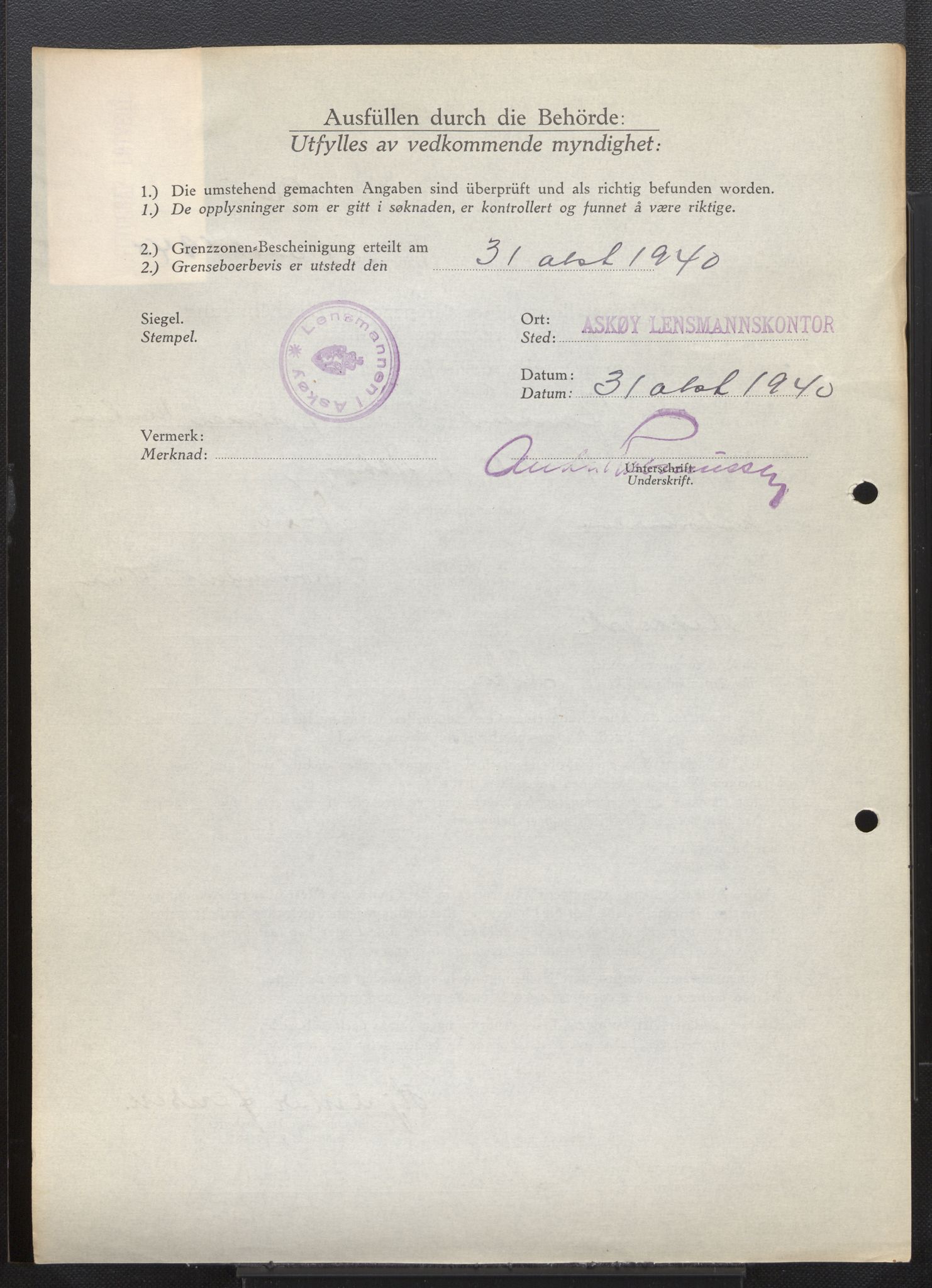Lensmannen i Askøy, AV/SAB-A-31001/0026/L0007: Søknader om grensebuarbevis 1701 - 2125, 1940, s. 535