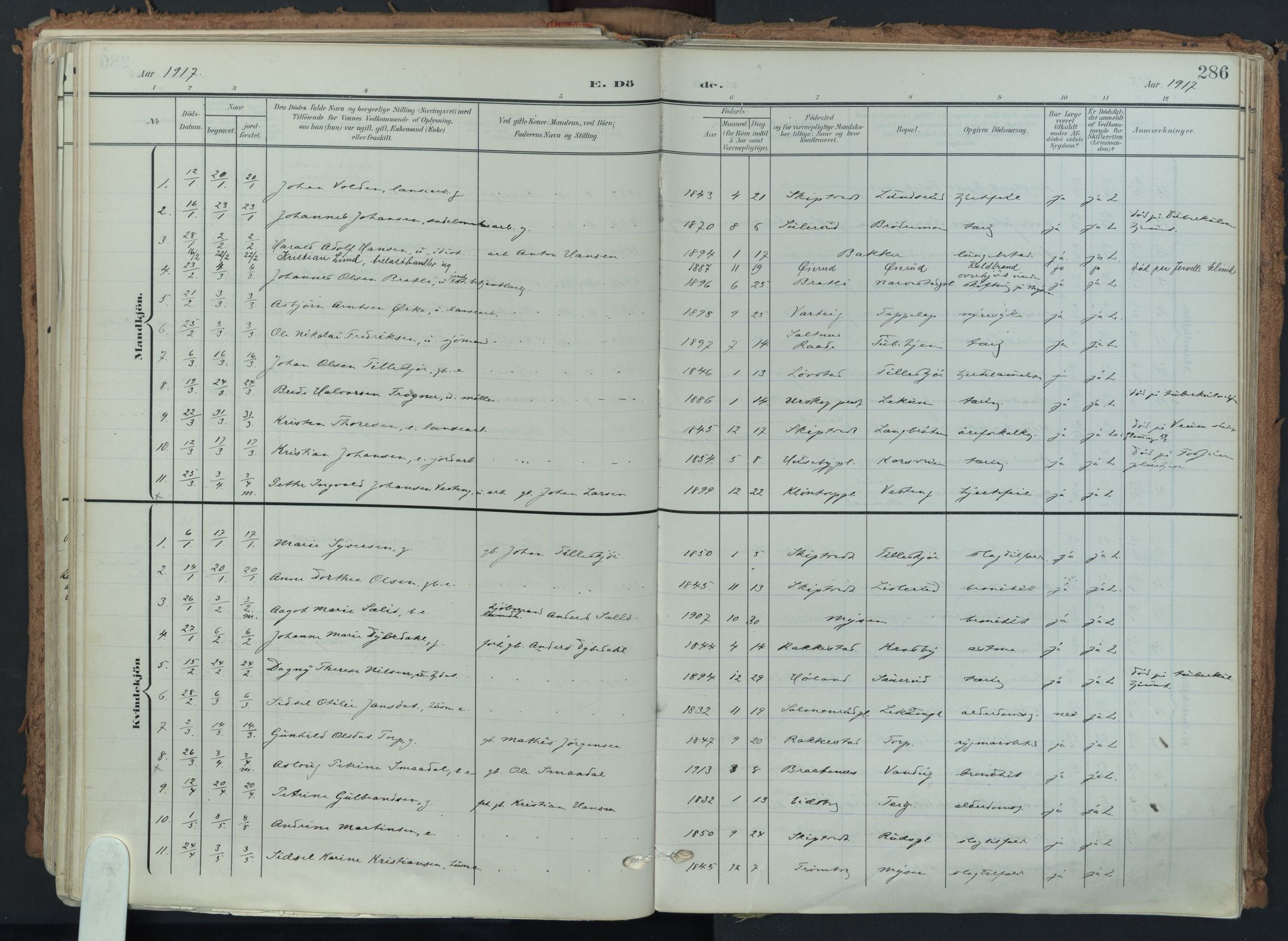 Eidsberg prestekontor Kirkebøker, SAO/A-10905/F/Fa/L0014: Ministerialbok nr. I 14, 1902-1919, s. 286