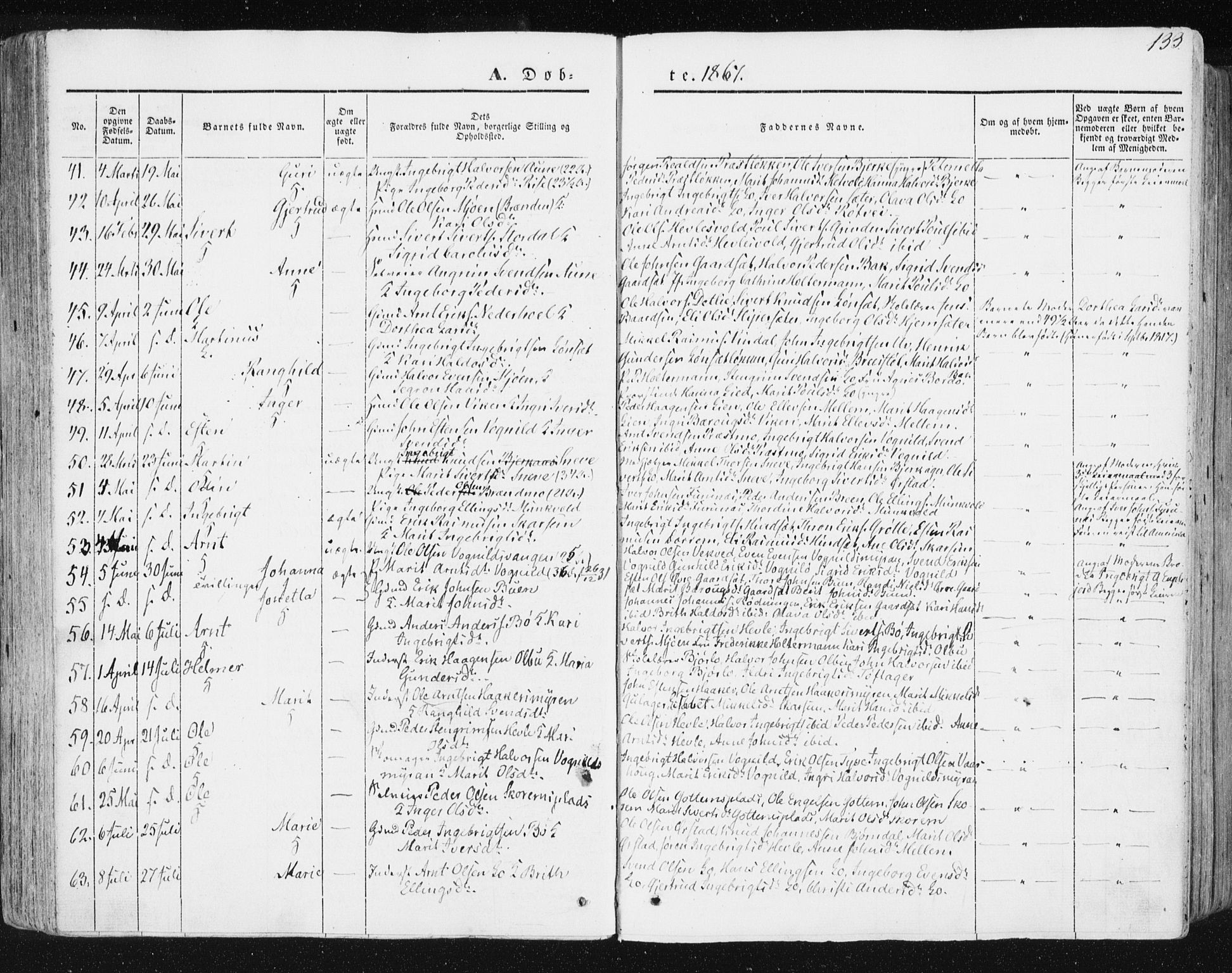 Ministerialprotokoller, klokkerbøker og fødselsregistre - Sør-Trøndelag, SAT/A-1456/678/L0899: Ministerialbok nr. 678A08, 1848-1872, s. 133