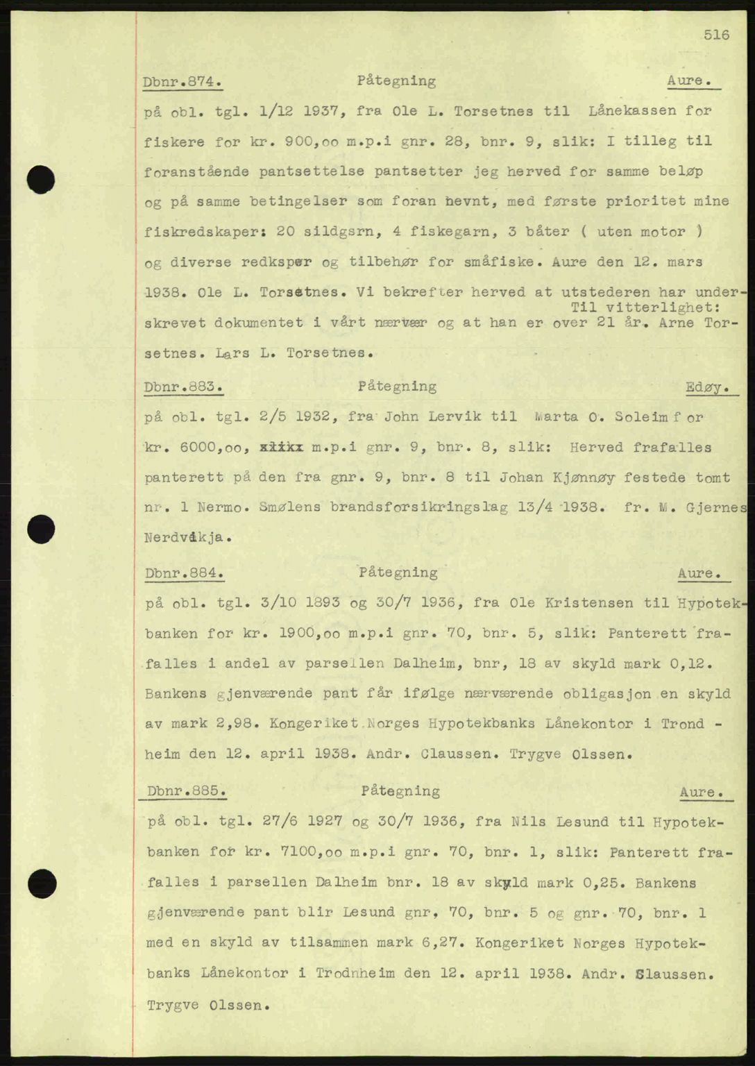 Nordmøre sorenskriveri, SAT/A-4132/1/2/2Ca: Pantebok nr. C80, 1936-1939, Dagboknr: 874/1938