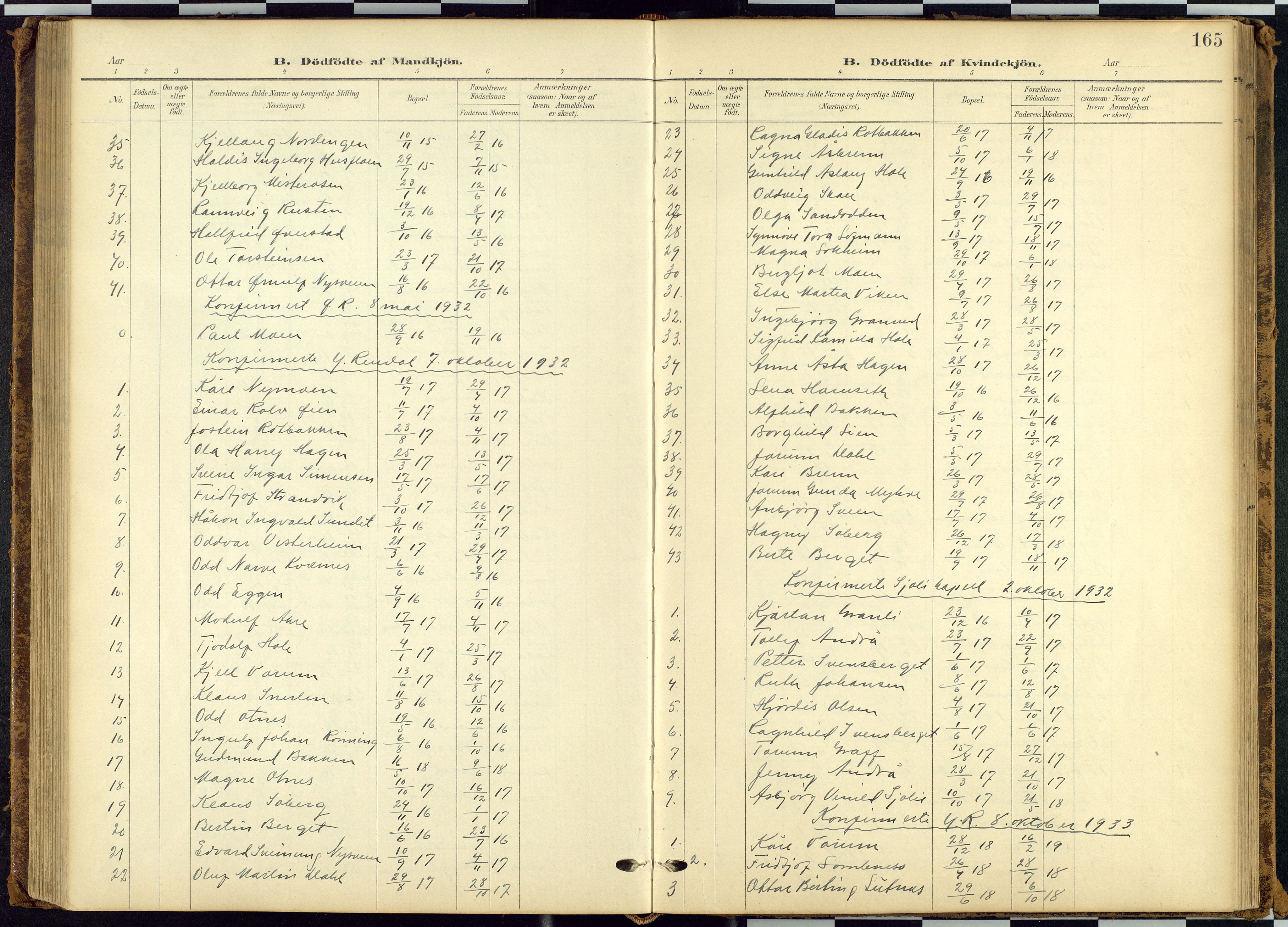 Rendalen prestekontor, AV/SAH-PREST-054/H/Ha/Hab/L0010: Klokkerbok nr. 10, 1903-1940, s. 165