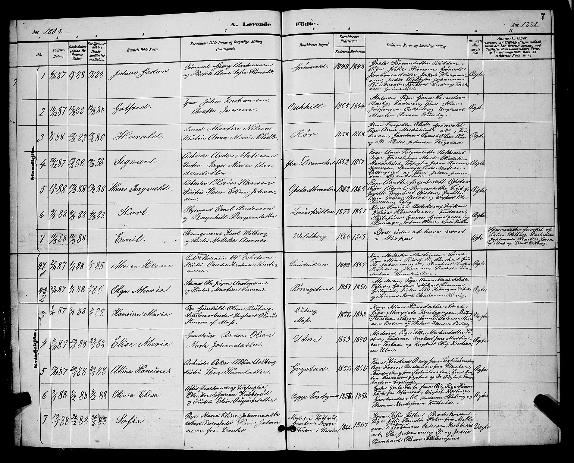 Rygge prestekontor Kirkebøker, AV/SAO-A-10084b/G/Ga/L0002: Klokkerbok nr. 2, 1887-1905, s. 7