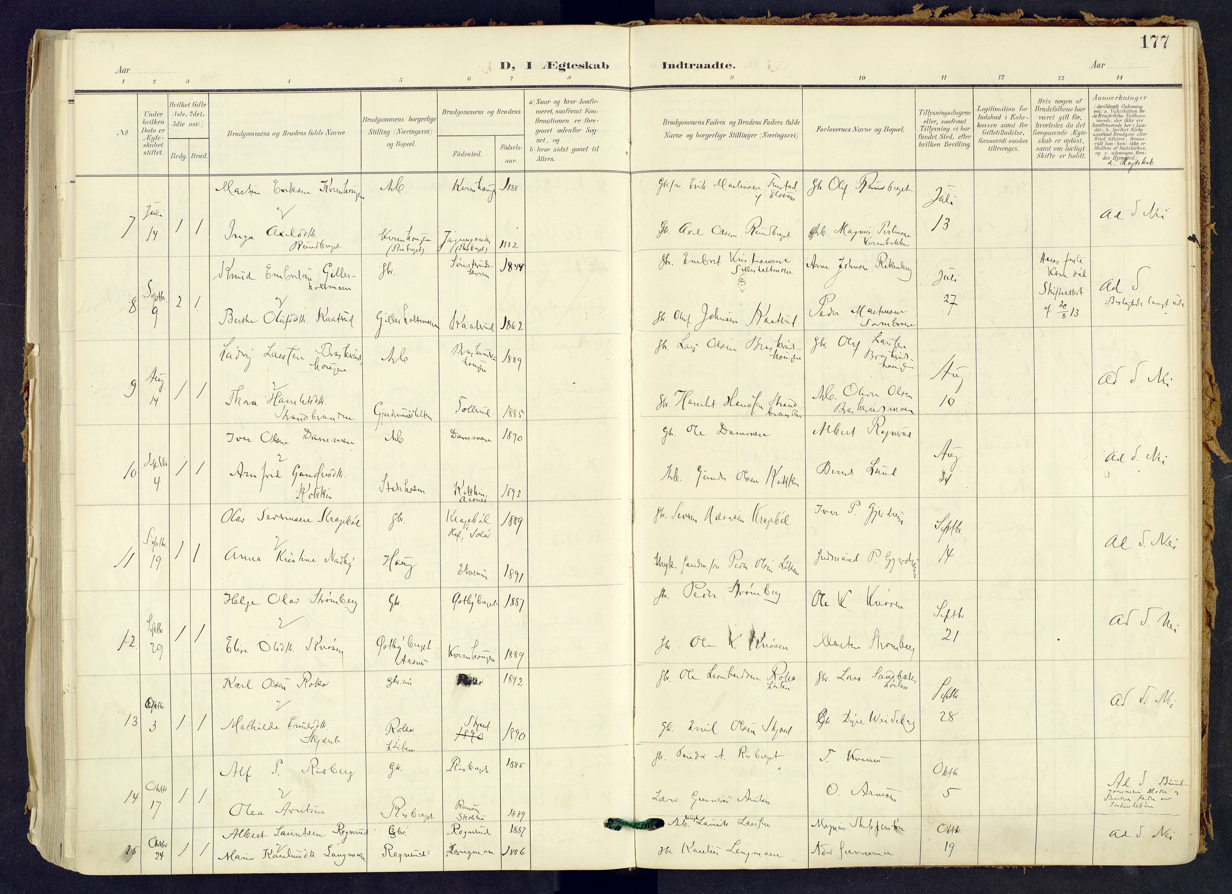 Våler prestekontor, Hedmark, AV/SAH-PREST-040/H/Ha/Haa/L0008: Ministerialbok nr. 8, 1905-1921, s. 177