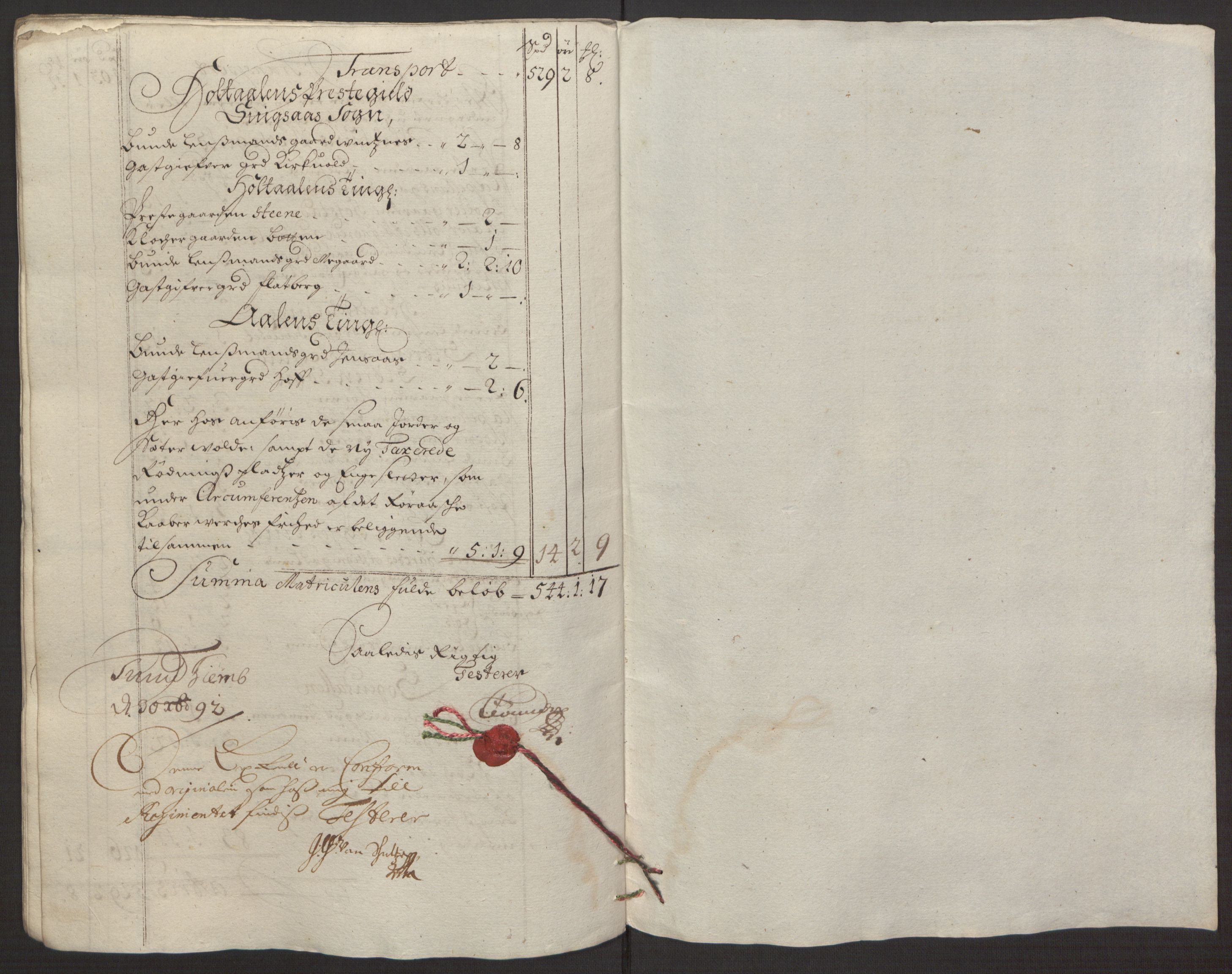Rentekammeret inntil 1814, Reviderte regnskaper, Fogderegnskap, AV/RA-EA-4092/R59/L3942: Fogderegnskap Gauldal, 1692, s. 124