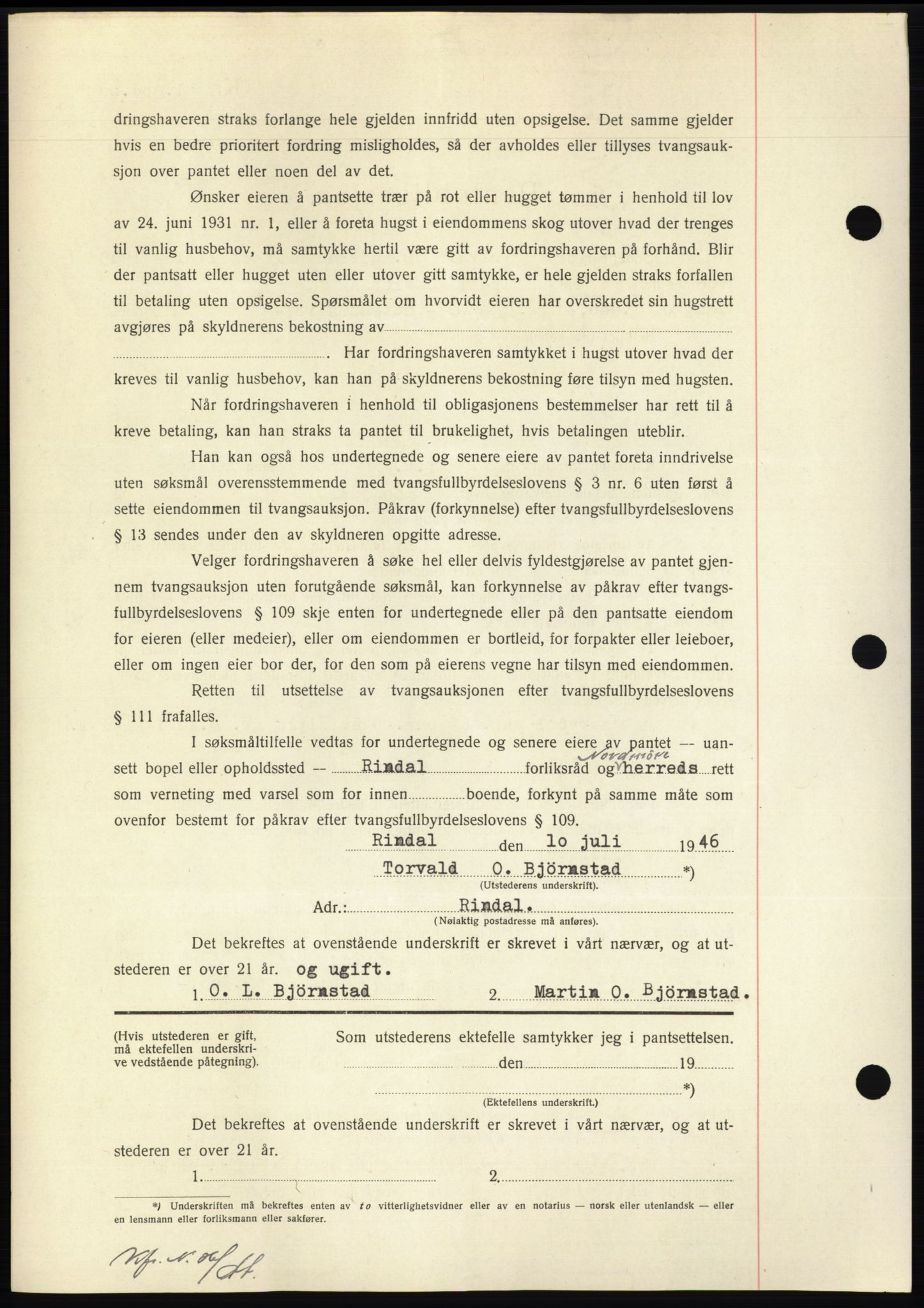 Nordmøre sorenskriveri, AV/SAT-A-4132/1/2/2Ca: Pantebok nr. B94, 1946-1946, Dagboknr: 1483/1946