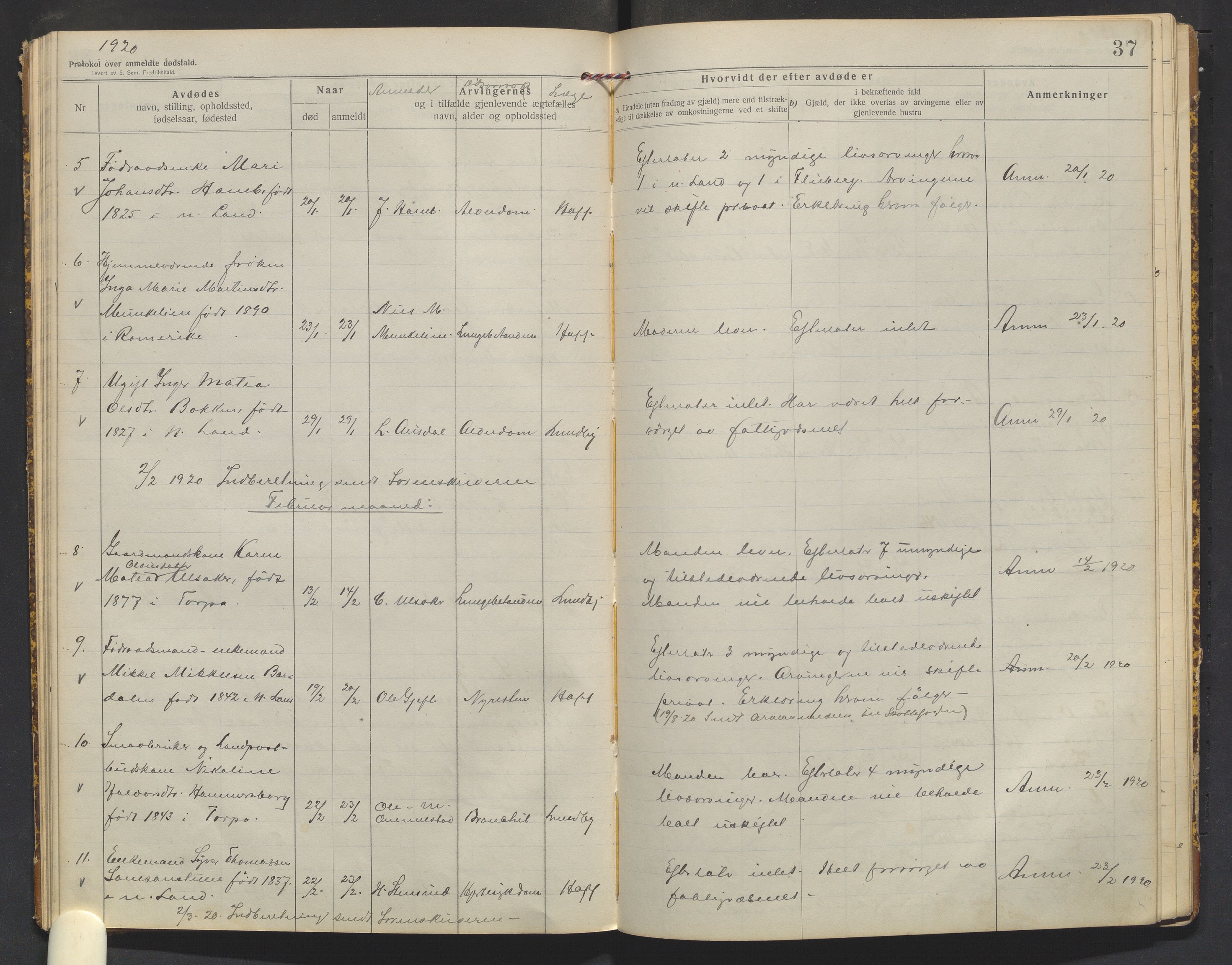 Nordre Land lensmannskontor, SAH/LON-013/H/Ha/Haa/L0001/0003: Dødsfallsprotokoller / Dødsfallsprotokoll, 1916-1921, s. 37