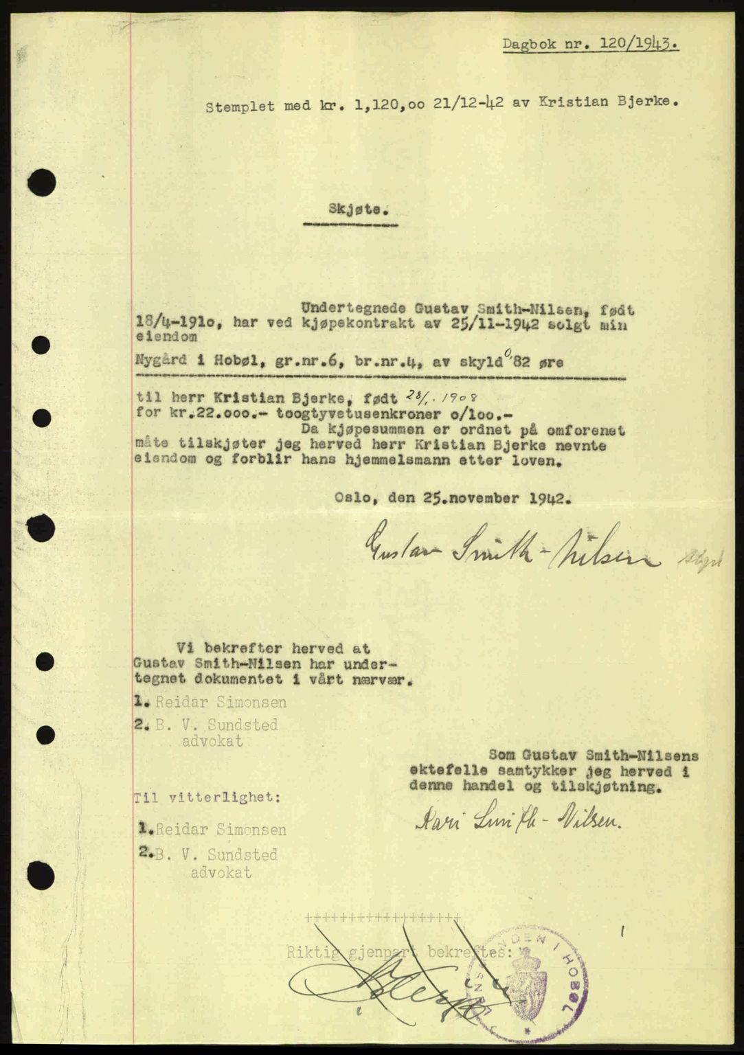 Moss sorenskriveri, SAO/A-10168: Pantebok nr. A10, 1942-1943, Dagboknr: 120/1943