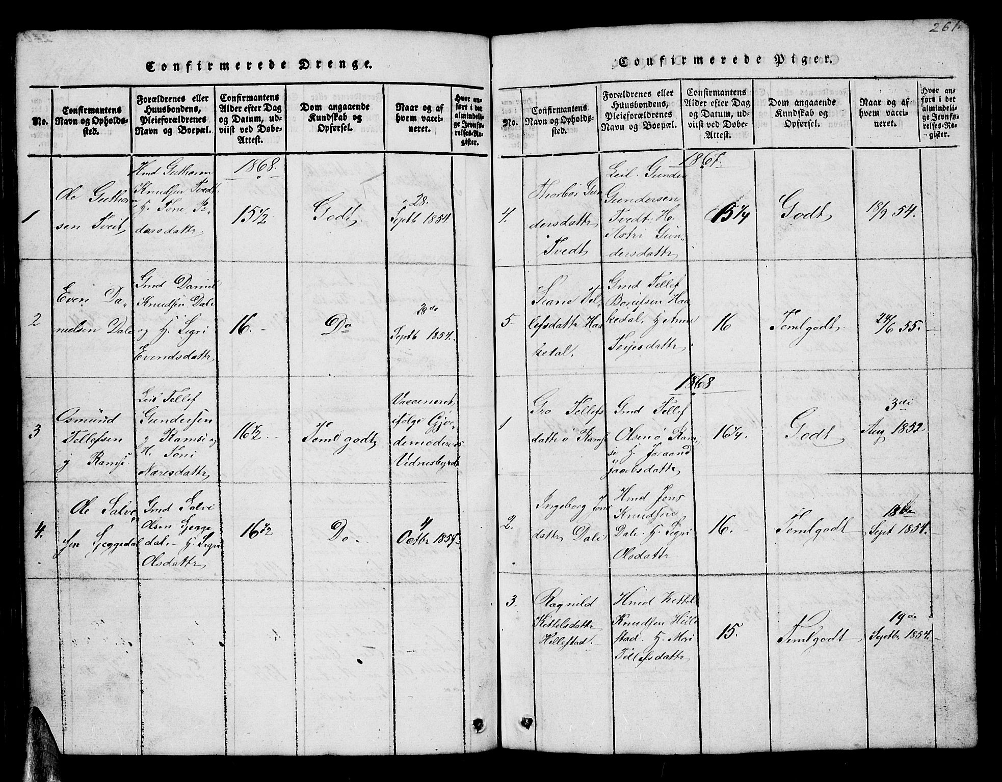 Åmli sokneprestkontor, SAK/1111-0050/F/Fb/Fbb/L0001: Klokkerbok nr. B 1, 1816-1889, s. 261