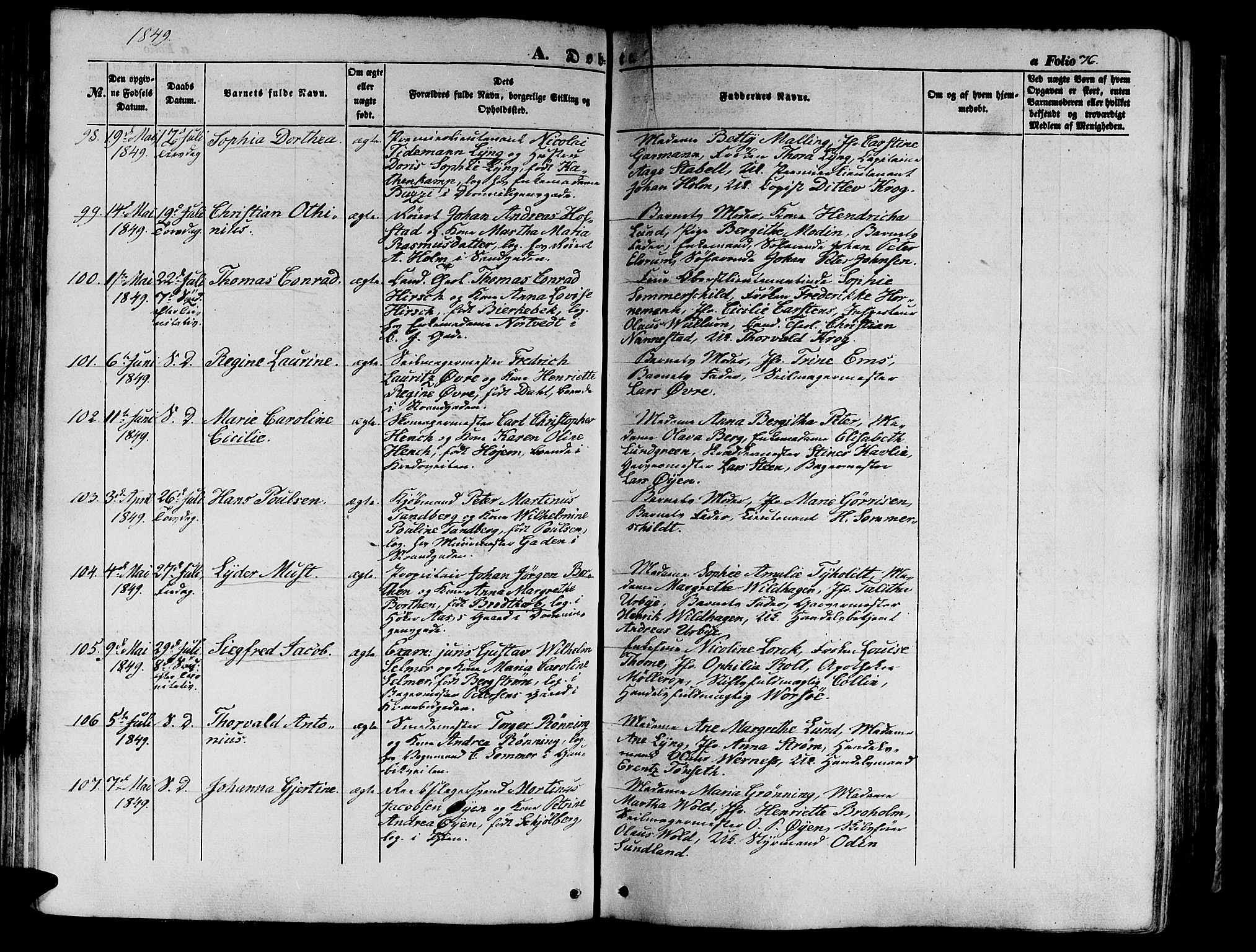 Ministerialprotokoller, klokkerbøker og fødselsregistre - Sør-Trøndelag, SAT/A-1456/602/L0137: Klokkerbok nr. 602C05, 1846-1856, s. 76