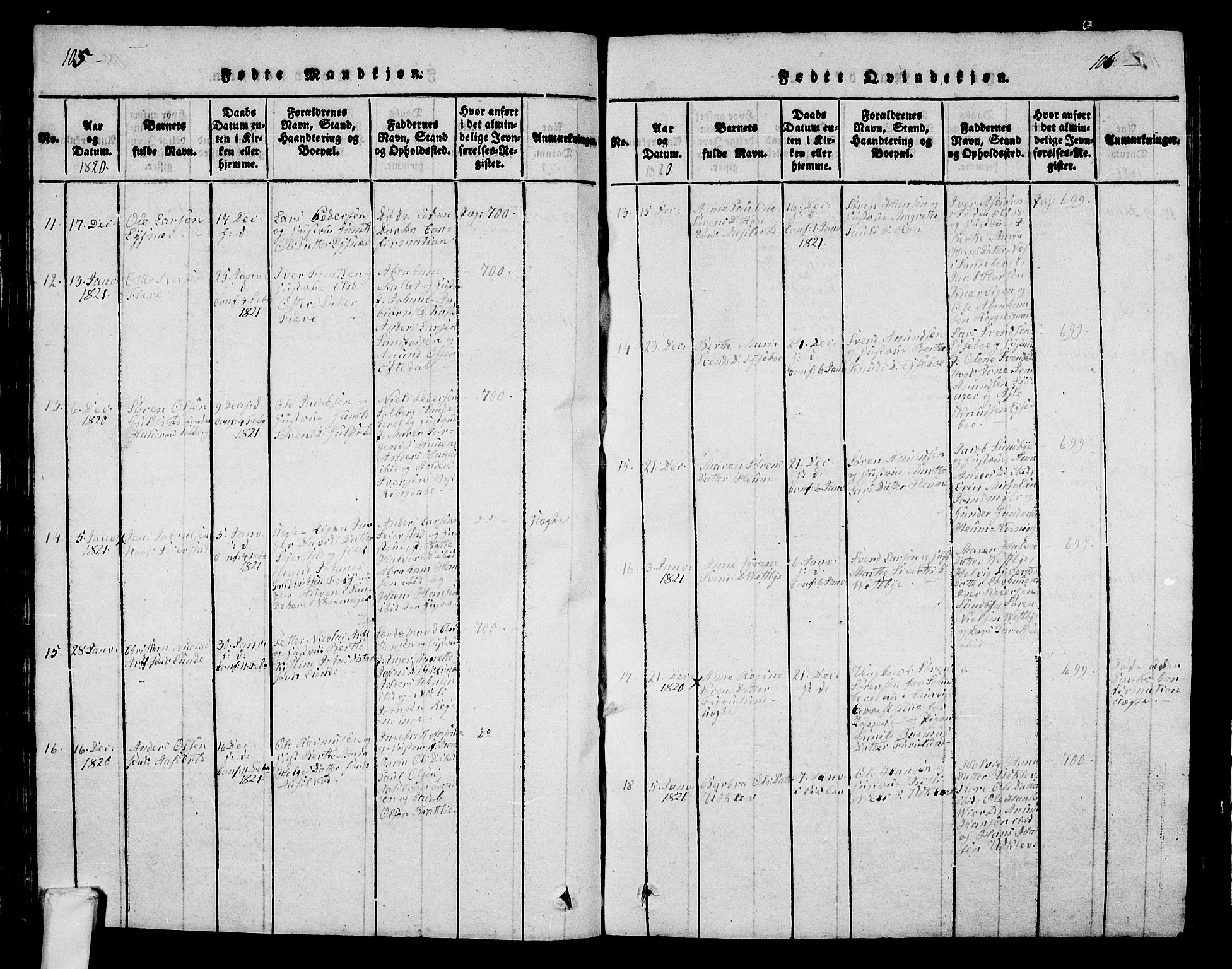 Hedrum kirkebøker, AV/SAKO-A-344/G/Ga/L0003: Klokkerbok nr. I 3, 1817-1835, s. 105-106