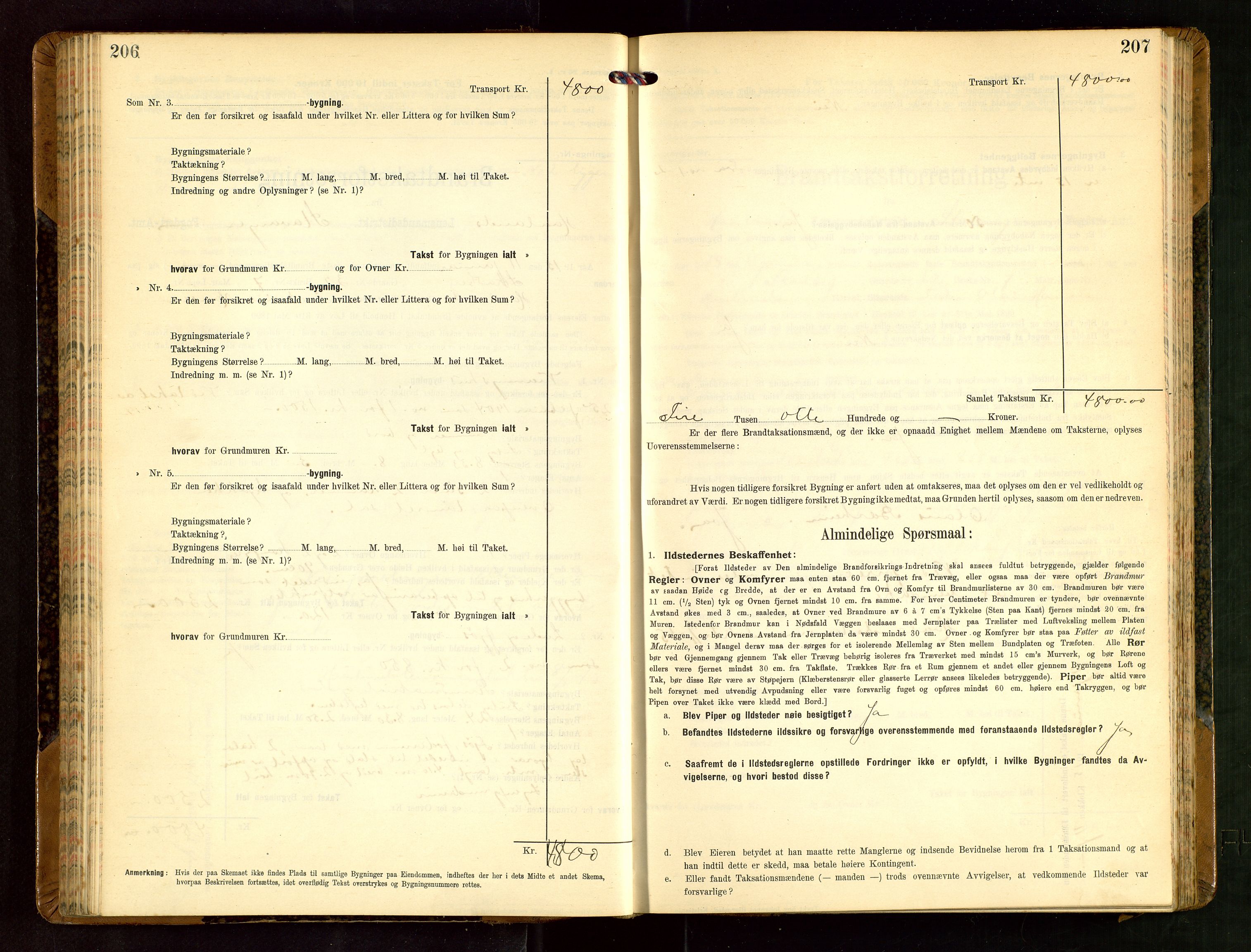 Håland lensmannskontor, AV/SAST-A-100100/Gob/L0004: Branntakstprotokoll - skjematakst. Register i boken., 1913-1915, s. 206-207