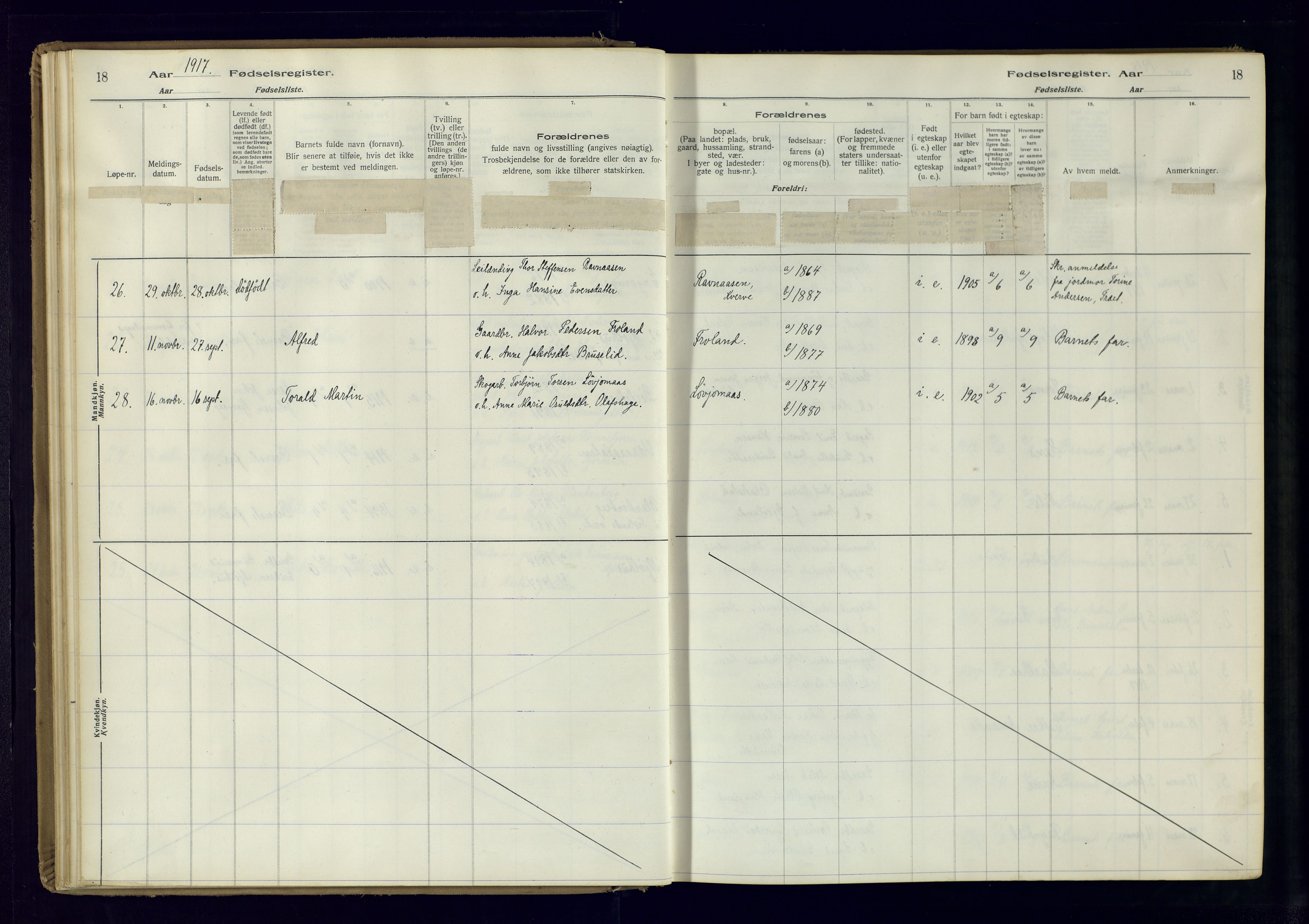 Froland sokneprestkontor, AV/SAK-1111-0013/J/Ja/L0001: Fødselsregister nr. 1, 1916-1950, s. 18