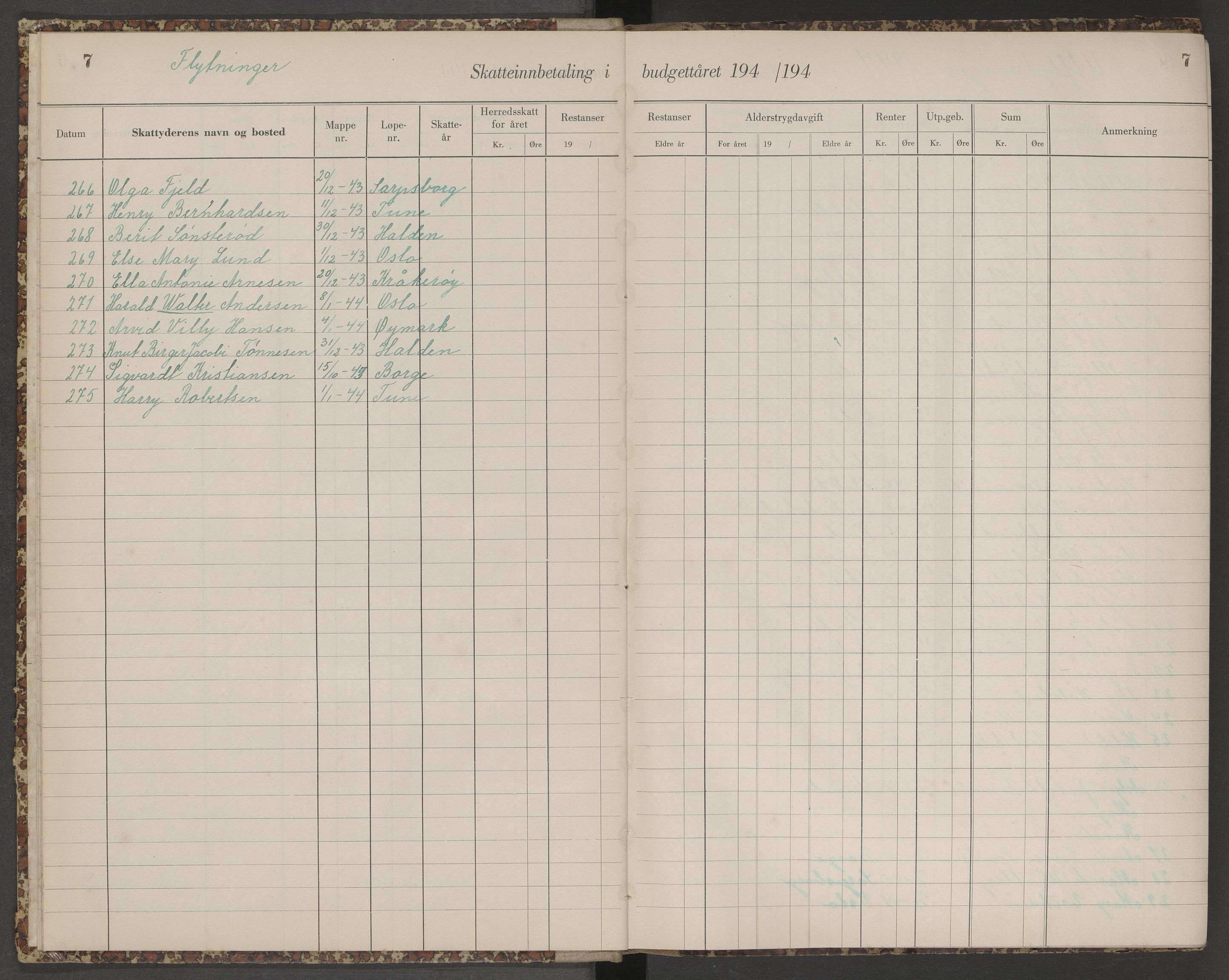 Skjeberg folkeregister, SAO/A-10495/K/Ka/L0003: Fortegnelse over inn- og utflyttede, 1943-1947, s. 7