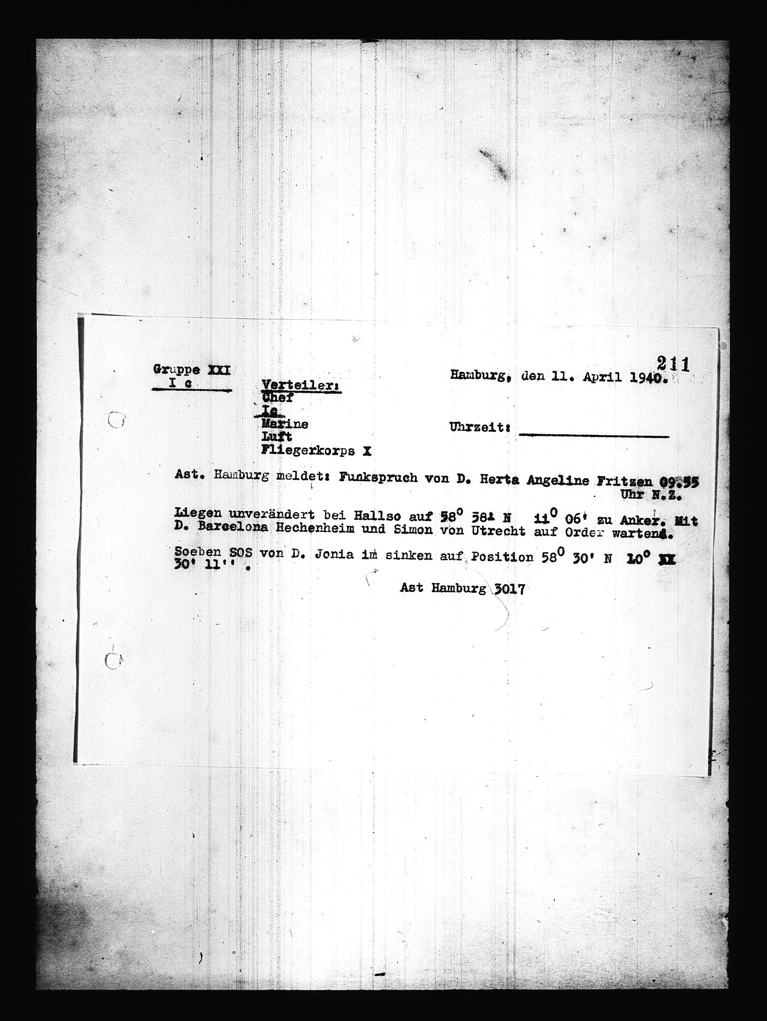 Documents Section, AV/RA-RAFA-2200/V/L0085: Amerikansk mikrofilm "Captured German Documents".
Box No. 724.  FKA jnr. 615/1954., 1940-1941, s. 43