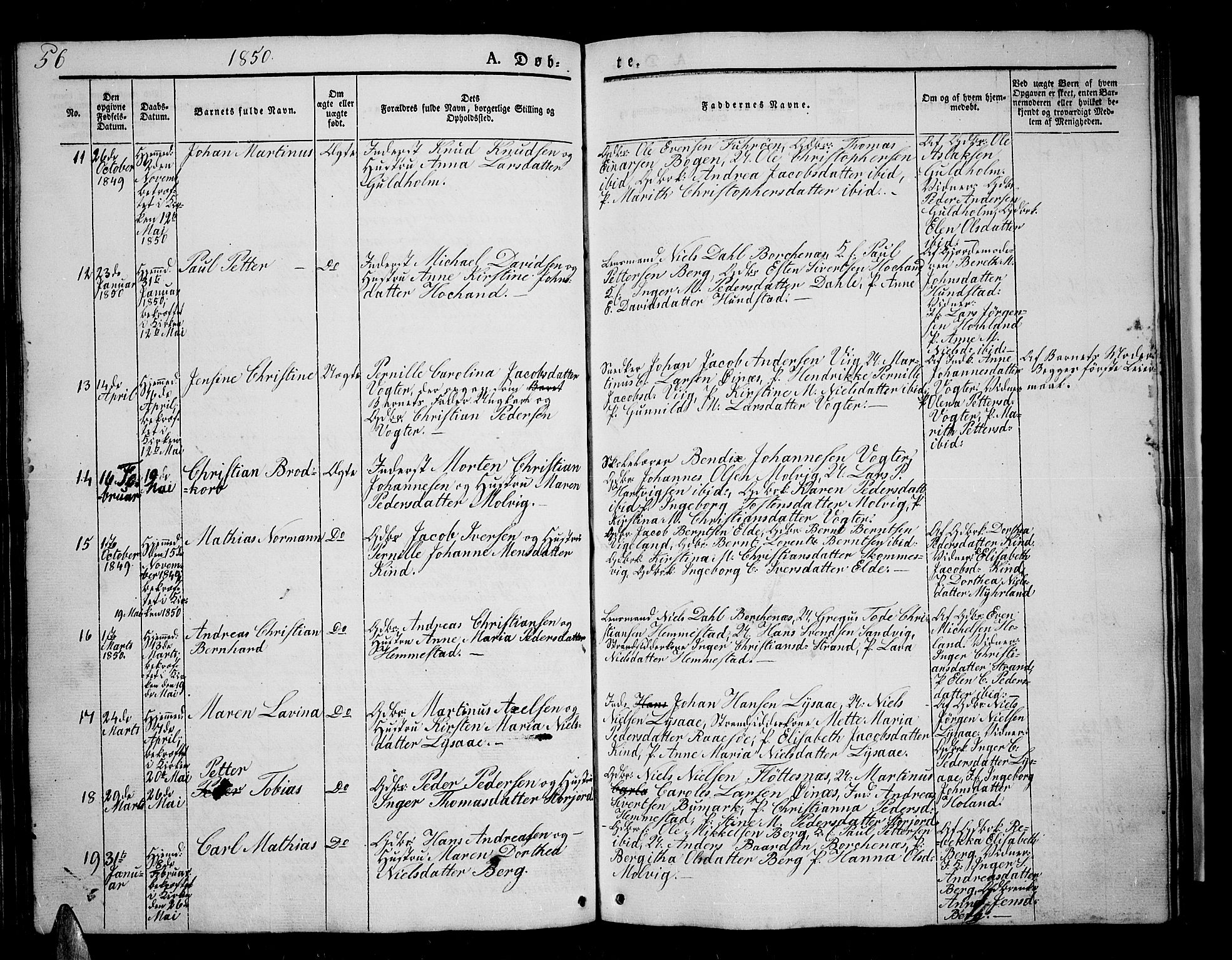 Kvæfjord sokneprestkontor, AV/SATØ-S-1323/G/Ga/Gab/L0002klokker: Klokkerbok nr. 2, 1841-1855, s. 56