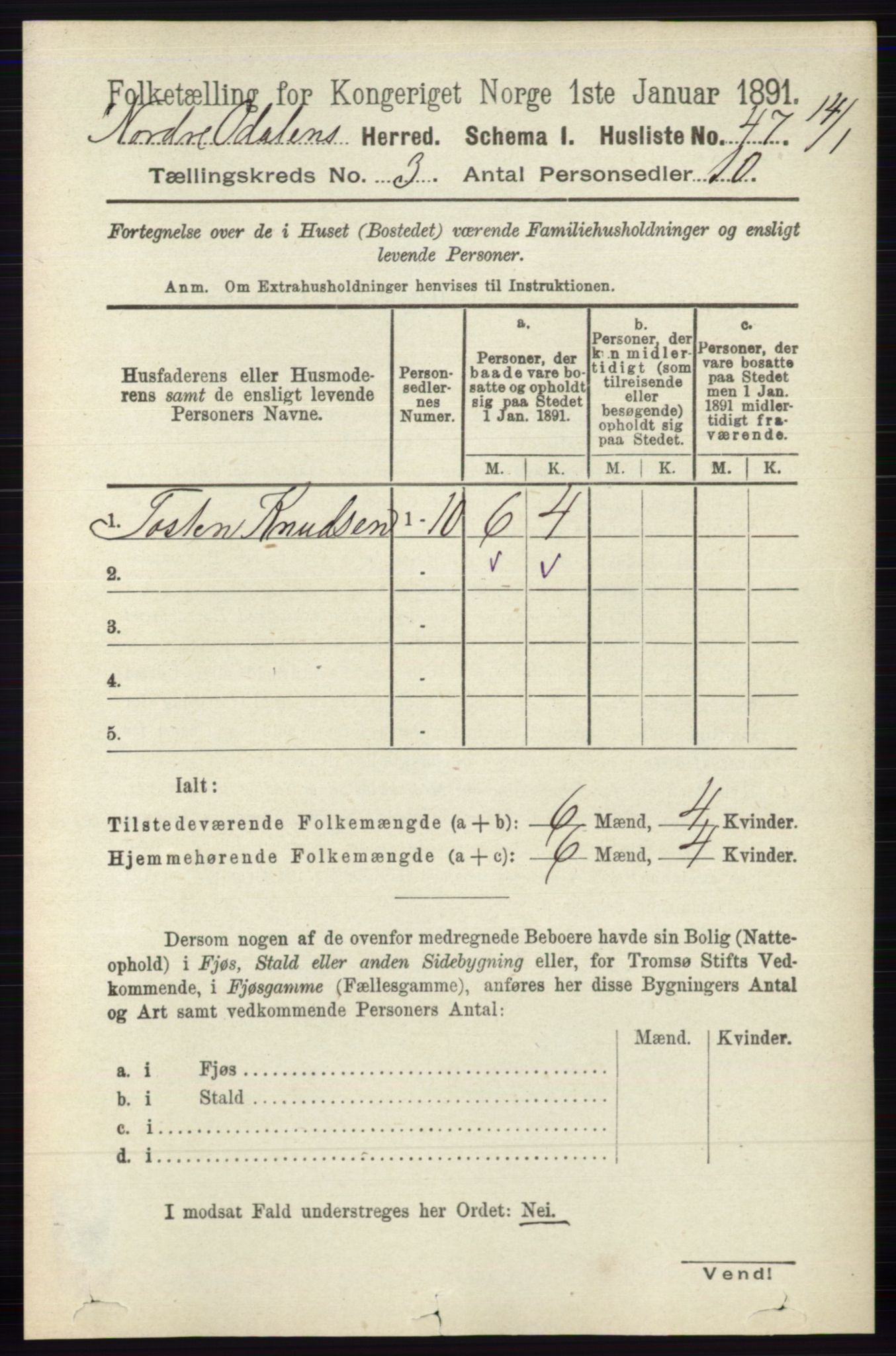 RA, Folketelling 1891 for 0418 Nord-Odal herred, 1891, s. 807