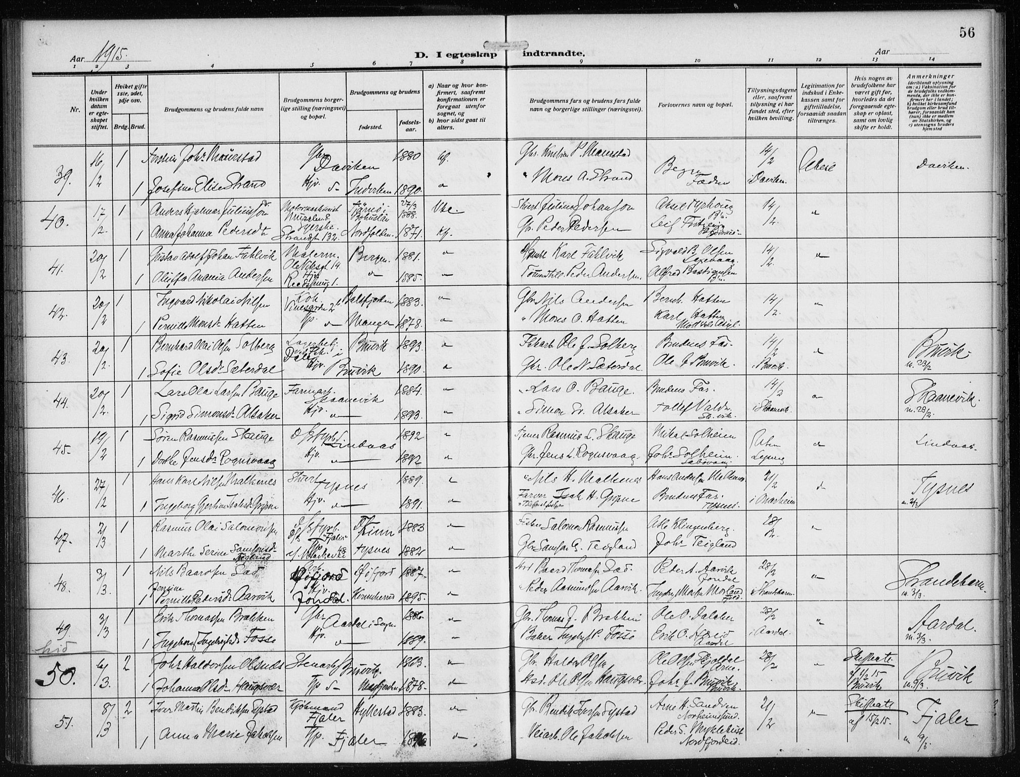 Nykirken Sokneprestembete, AV/SAB-A-77101/H/Haa/L0036: Ministerialbok nr. D 6, 1913-1918, s. 56