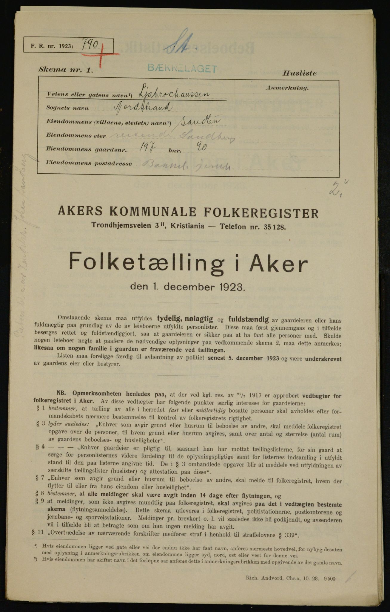 , Kommunal folketelling 1.12.1923 for Aker, 1923, s. 41510