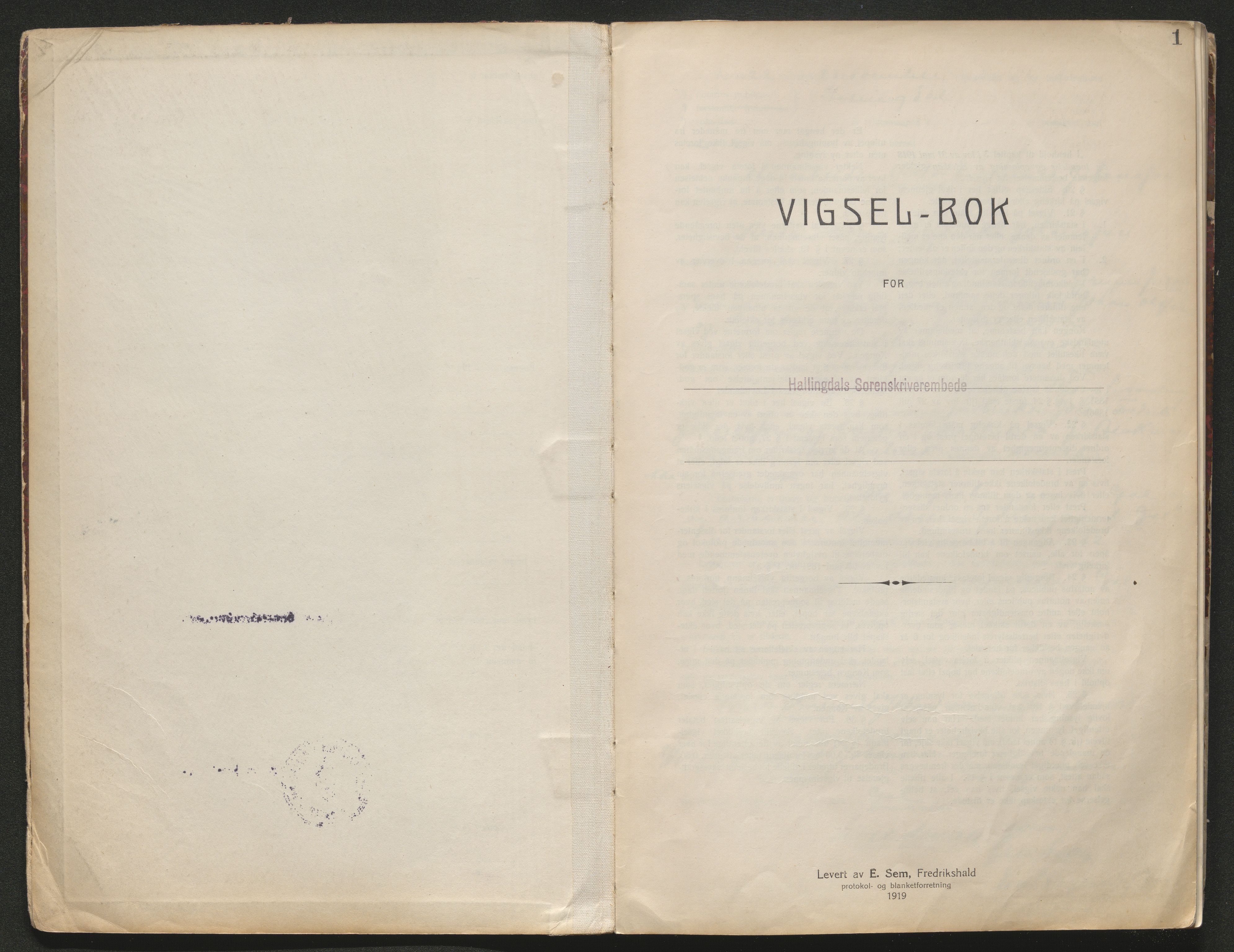 Hallingdal sorenskriveri, SAKO/A-121/L/Lb/L0001: Vigselsbok, 1922-1944, s. 1