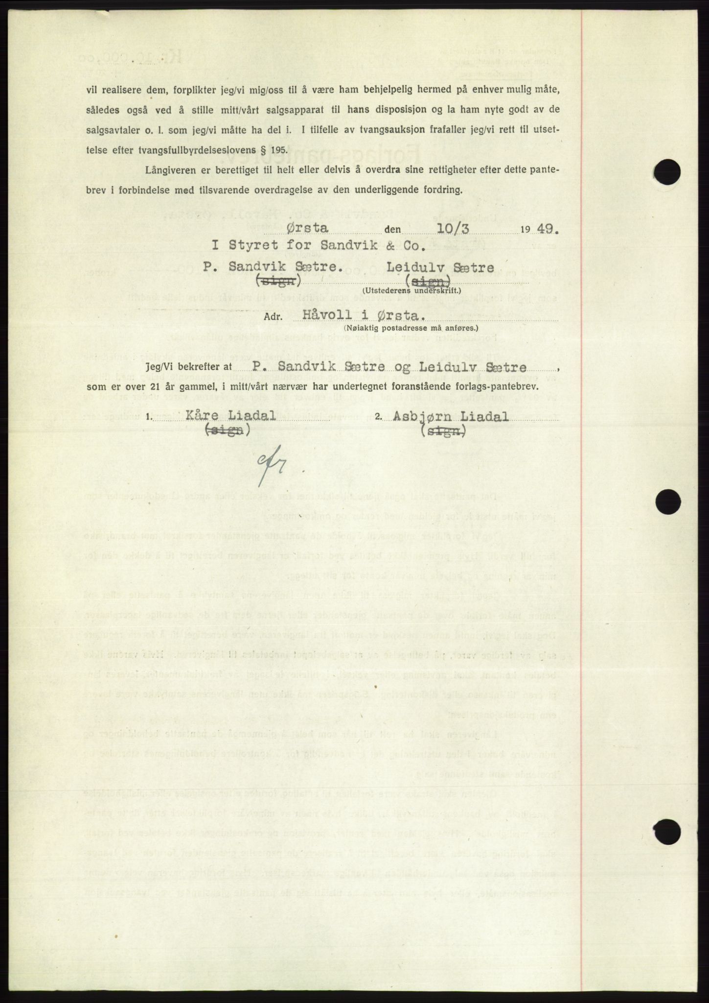 Søre Sunnmøre sorenskriveri, AV/SAT-A-4122/1/2/2C/L0116: Pantebok nr. 4B, 1948-1949, Dagboknr: 393/1949
