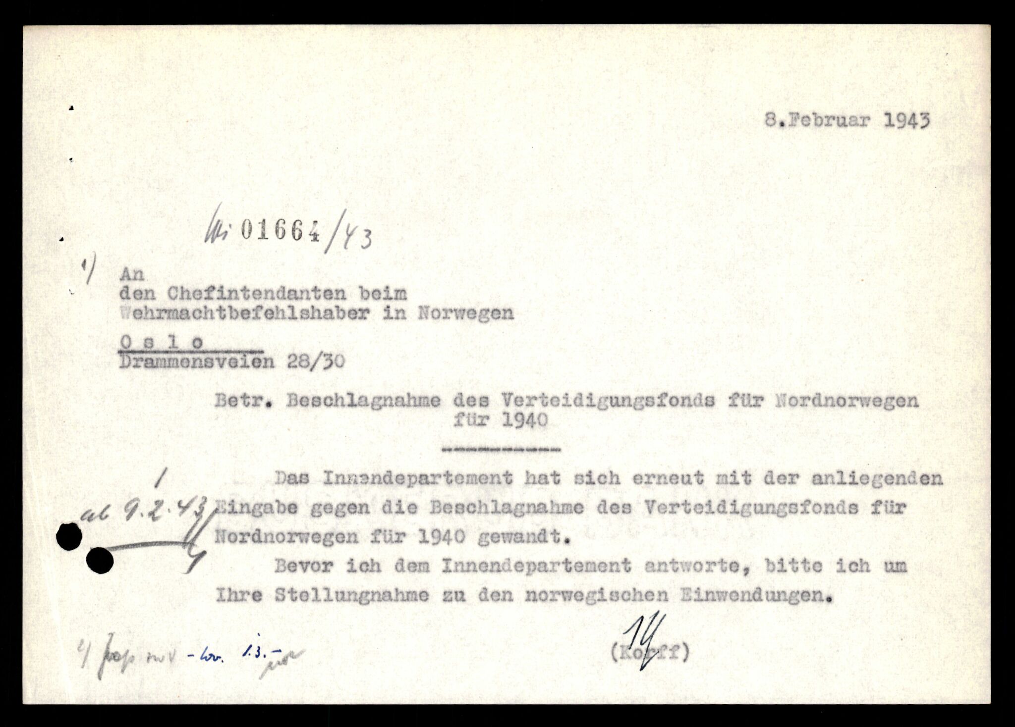 Forsvarets Overkommando. 2 kontor. Arkiv 11.4. Spredte tyske arkivsaker, AV/RA-RAFA-7031/D/Dar/Darb/L0003: Reichskommissariat - Hauptabteilung Vervaltung, 1940-1945, s. 1486