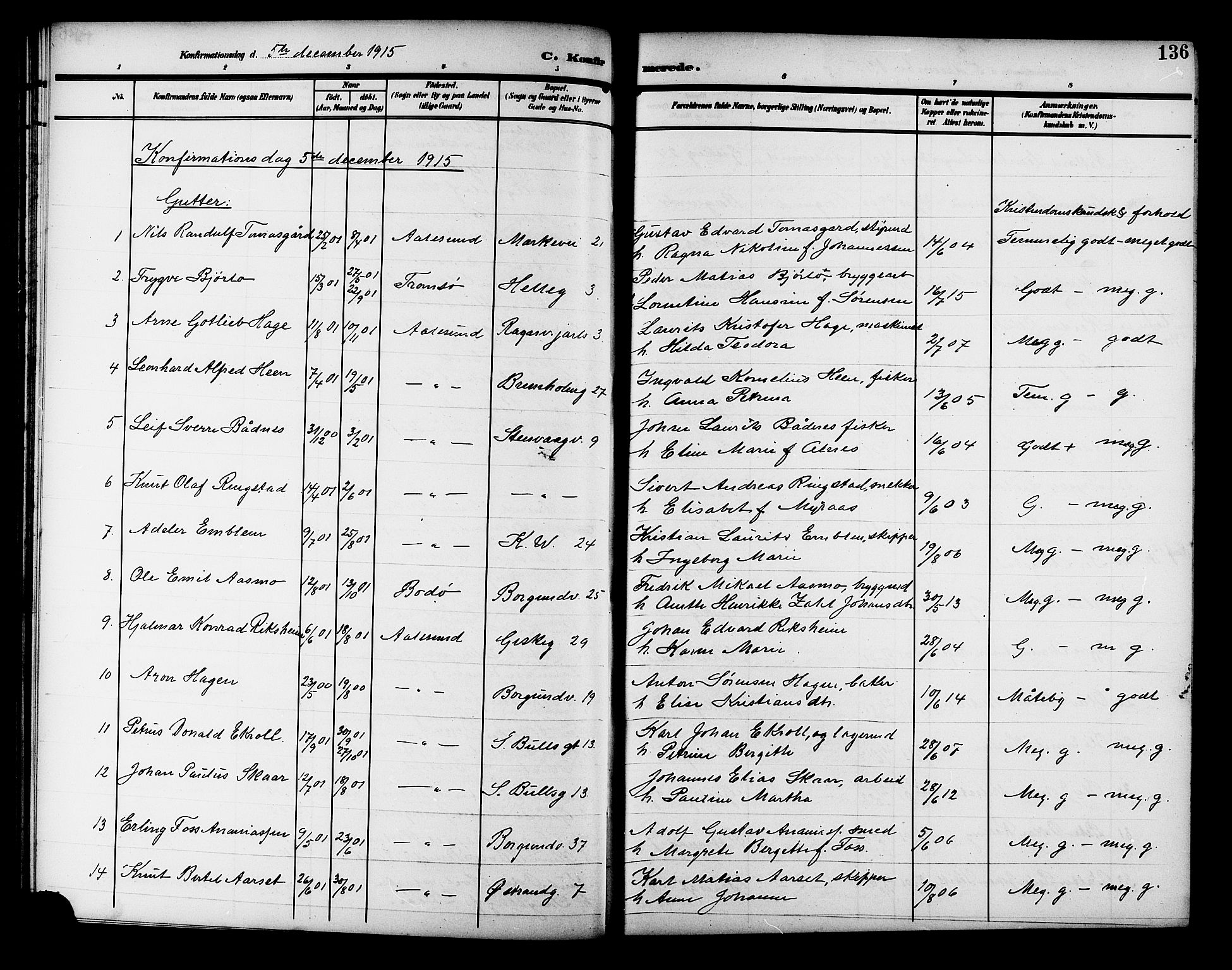 Ministerialprotokoller, klokkerbøker og fødselsregistre - Møre og Romsdal, AV/SAT-A-1454/529/L0470: Klokkerbok nr. 529C07, 1907-1917, s. 136