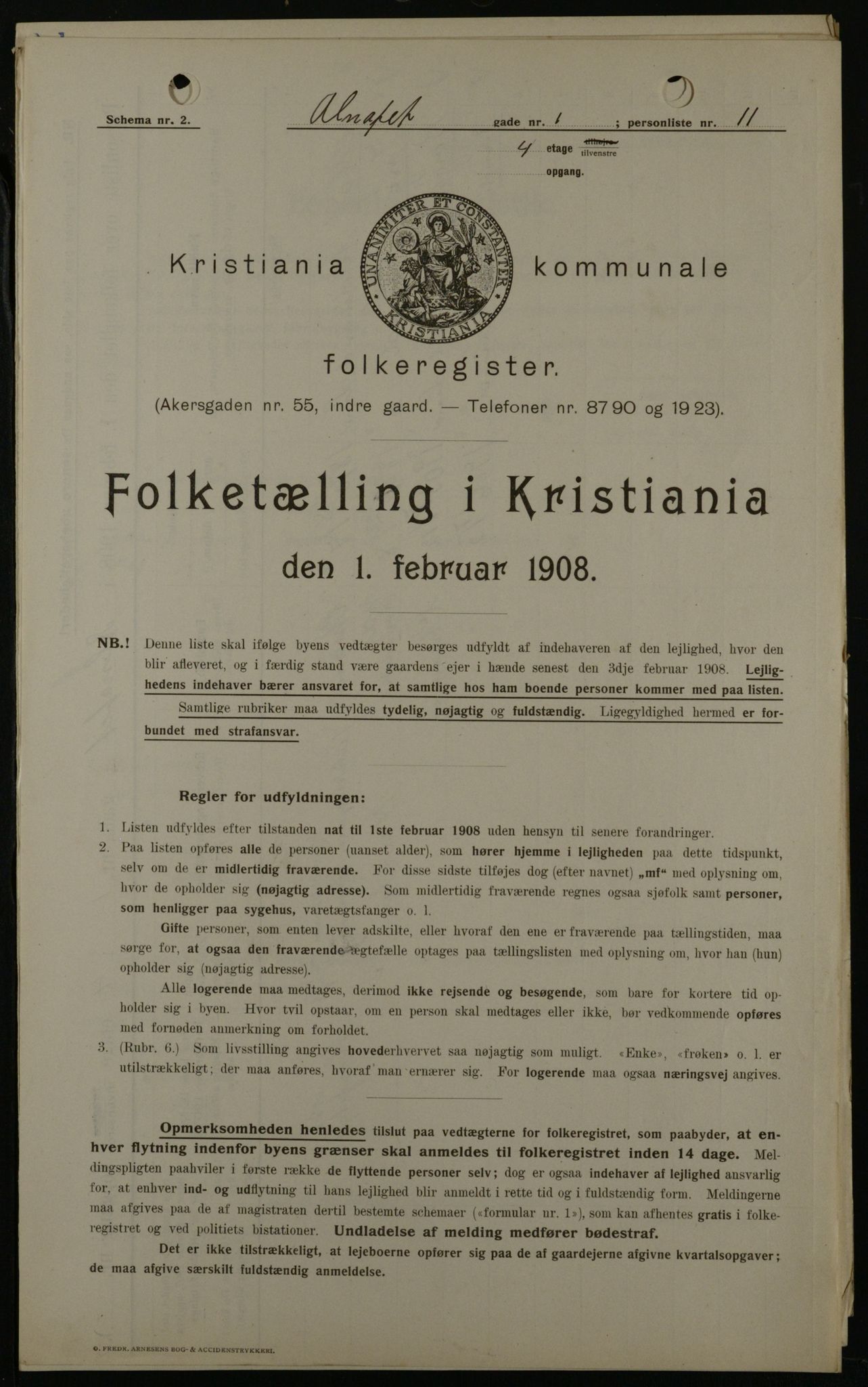 OBA, Kommunal folketelling 1.2.1908 for Kristiania kjøpstad, 1908, s. 1261