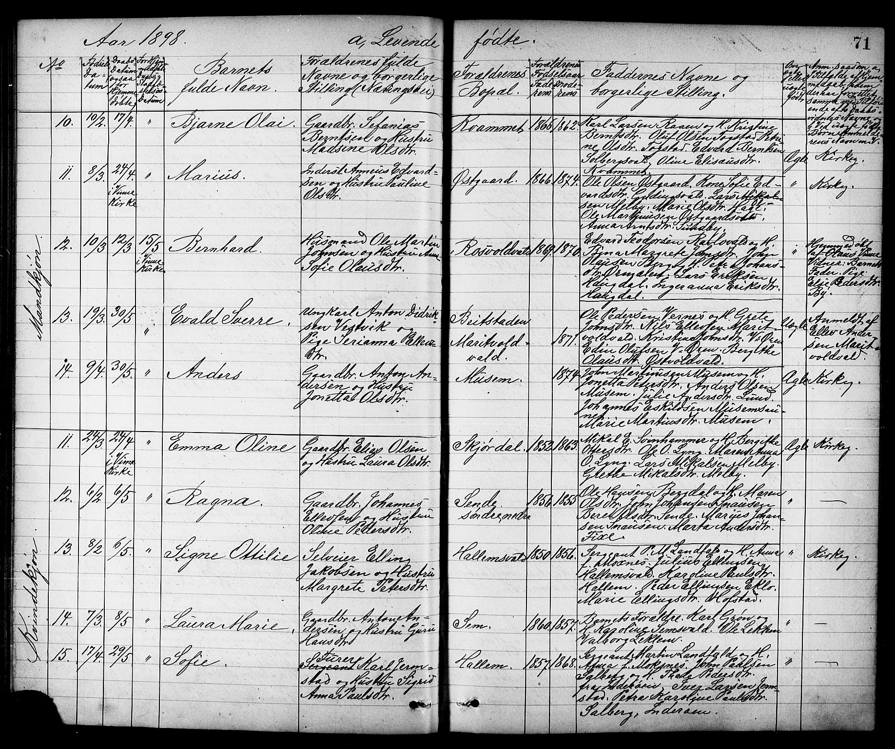 Ministerialprotokoller, klokkerbøker og fødselsregistre - Nord-Trøndelag, SAT/A-1458/723/L0257: Klokkerbok nr. 723C05, 1890-1907, s. 71