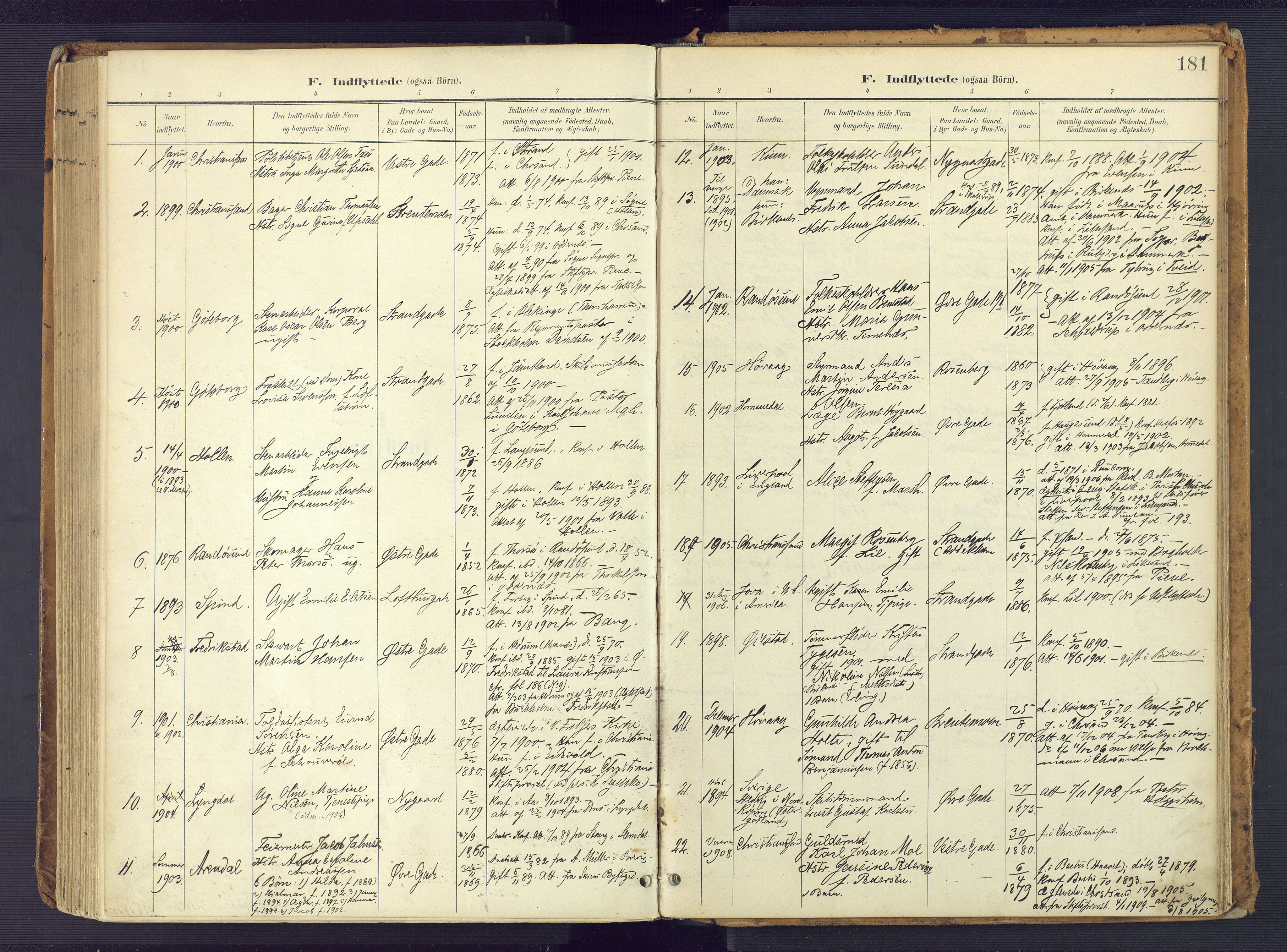 Vestre Moland sokneprestkontor, AV/SAK-1111-0046/F/Fa/Faa/L0002: Ministerialbok nr. A 2, 1900-1926, s. 181