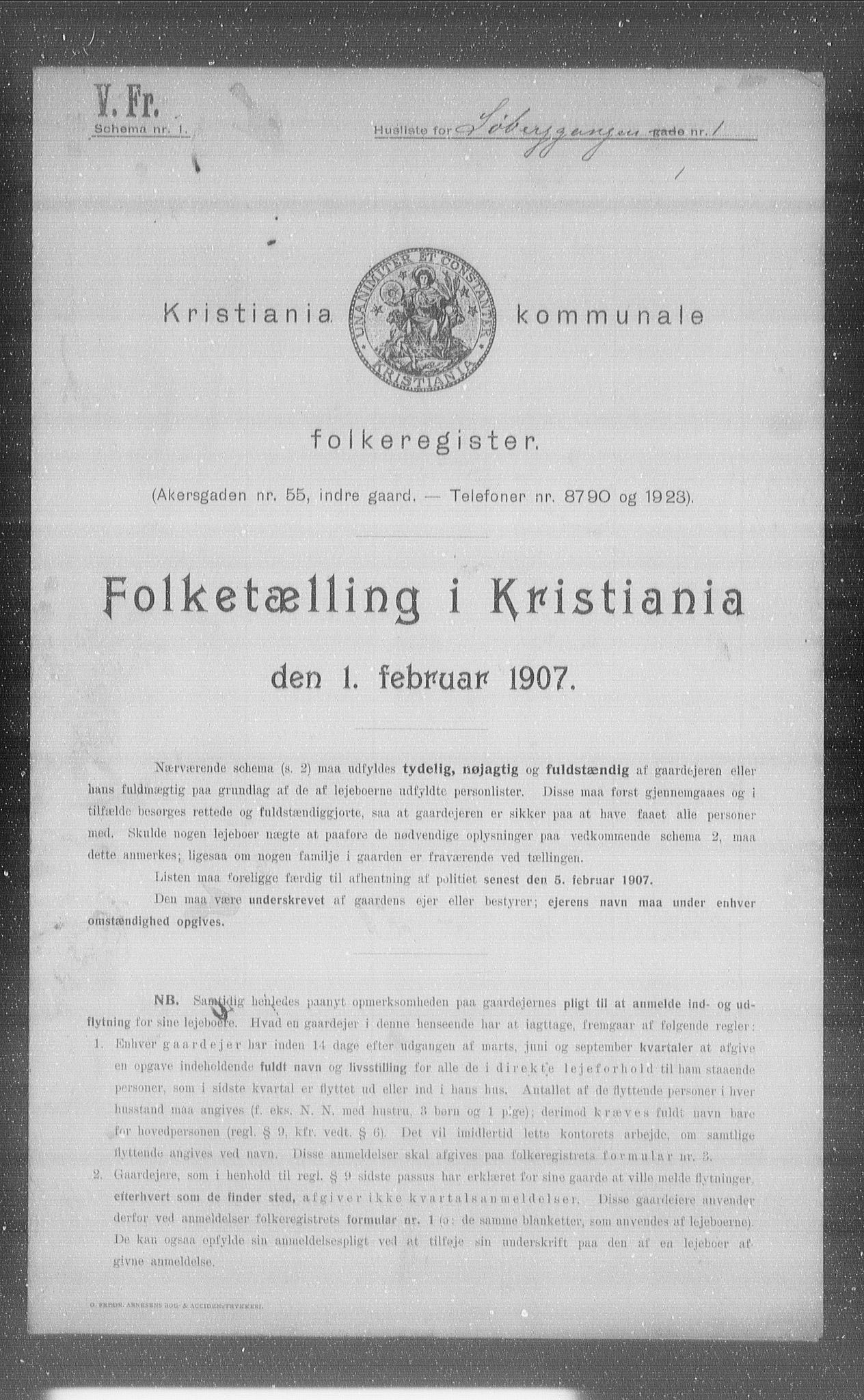 OBA, Kommunal folketelling 1.2.1907 for Kristiania kjøpstad, 1907, s. 54074