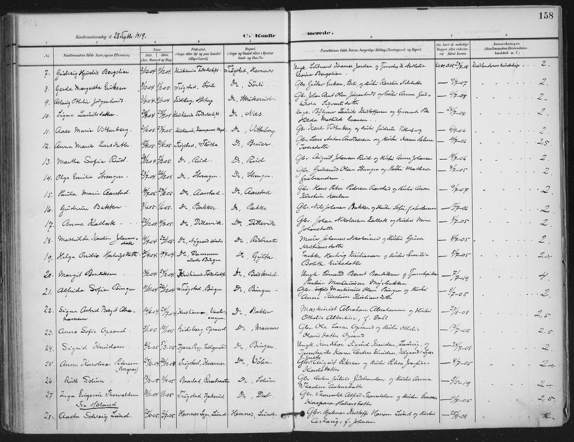 Trøgstad prestekontor Kirkebøker, AV/SAO-A-10925/F/Fa/L0011: Ministerialbok nr. I 11, 1899-1919, s. 158