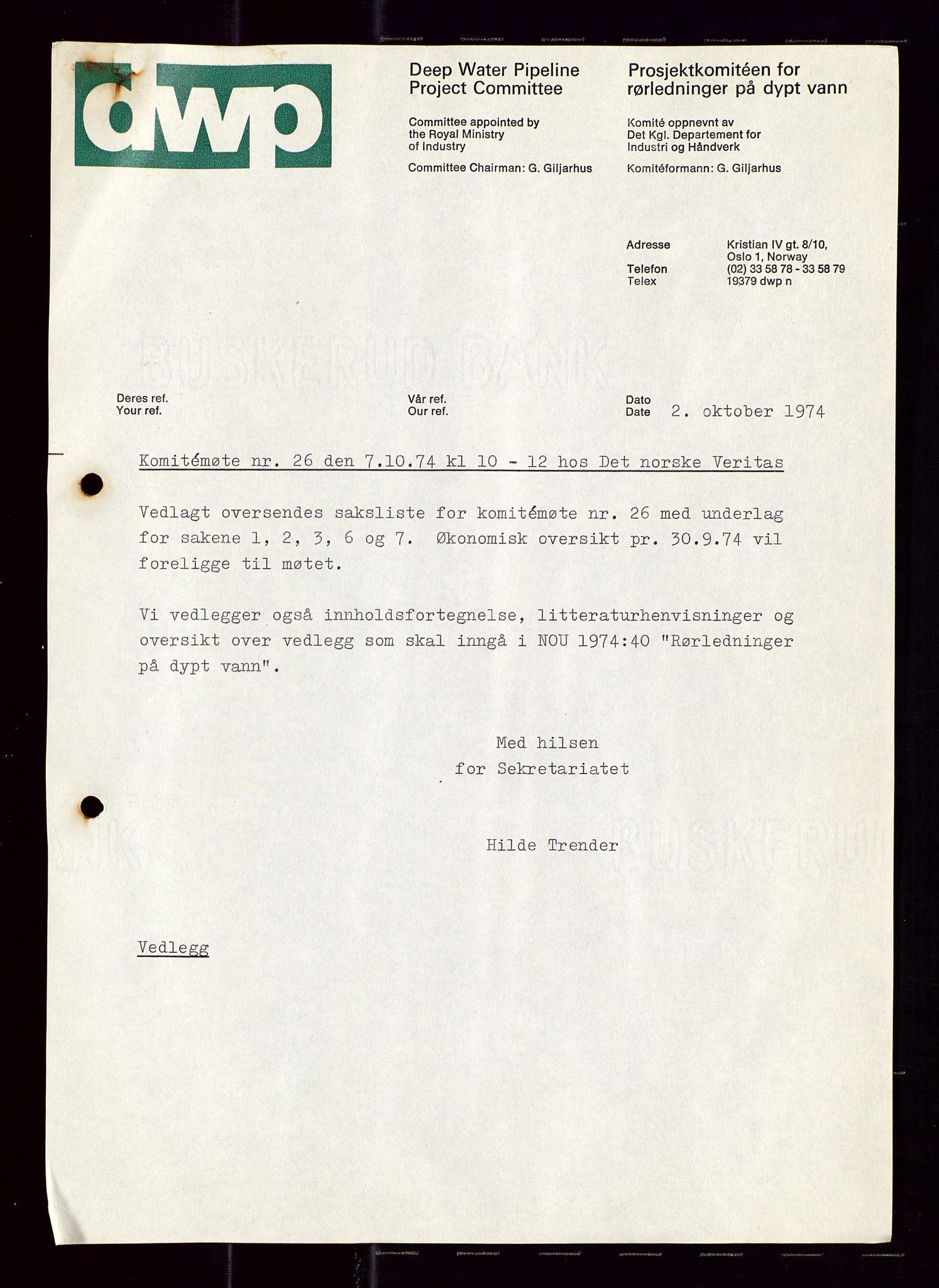 Industridepartementet, Oljekontoret, AV/SAST-A-101348/Di/L0001: DWP, møter juni - november, komiteemøter nr. 19 - 26, 1973-1974, s. 703